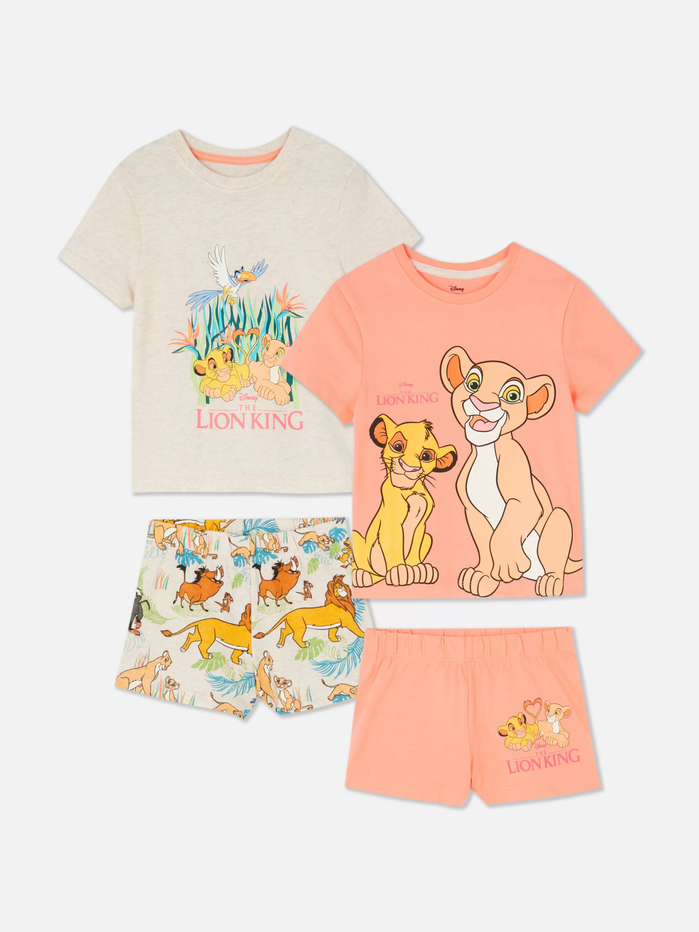 Pijamas E Roupa De Dormir*Primark 2 Pijamas Manga Curta 30º Aniv. Disney O Rei Leão Coral