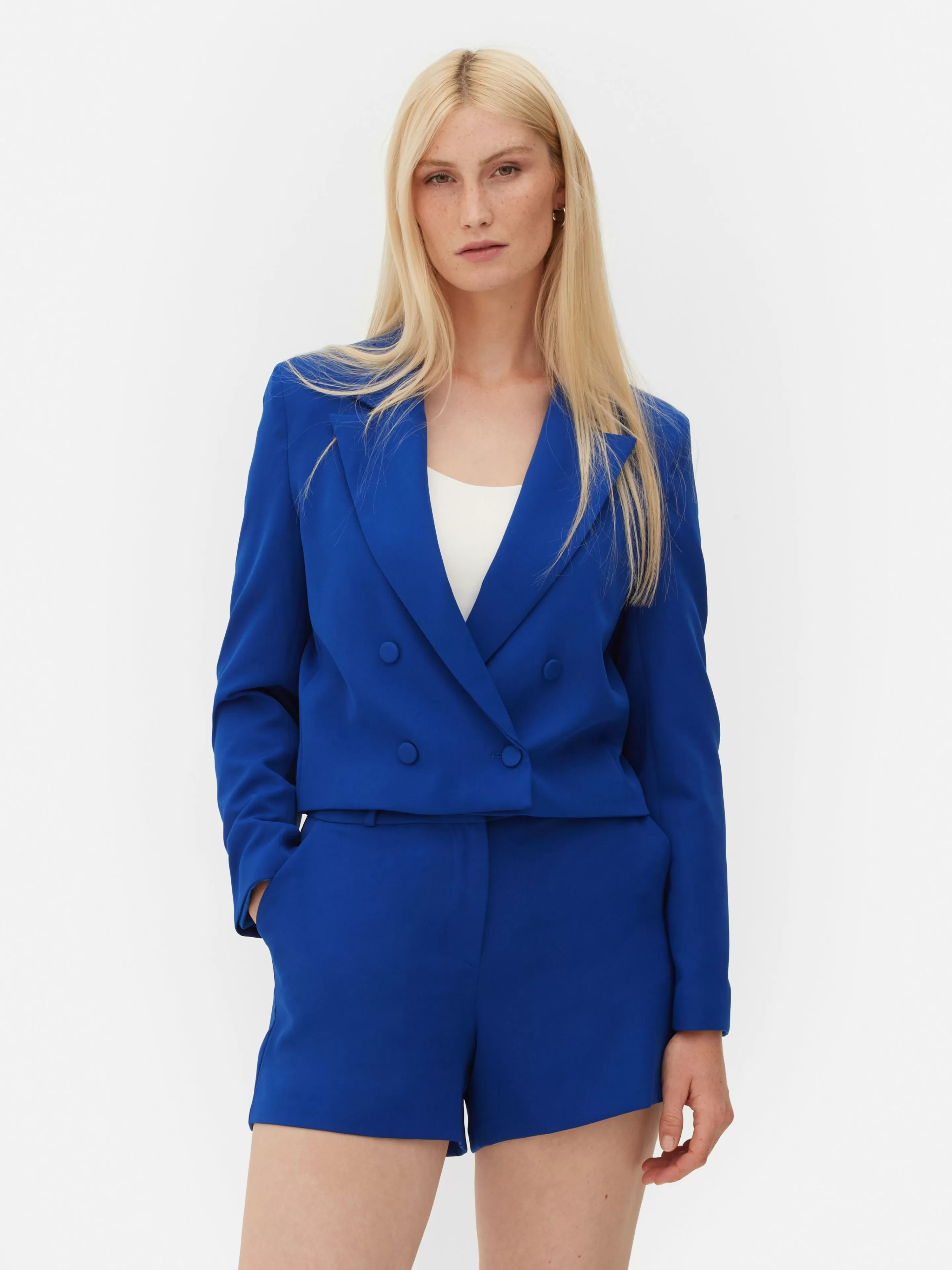 Blazers*Primark Blazer Conjunto Coordenado Assertoado Curto Azul-cobalto