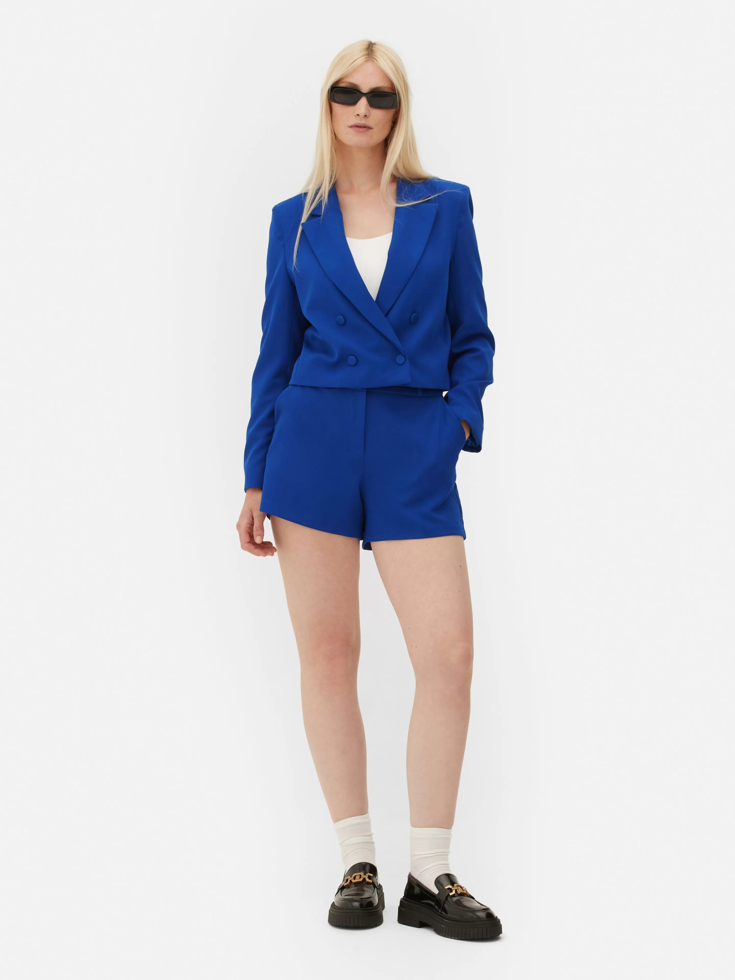 Blazers*Primark Blazer Conjunto Coordenado Assertoado Curto Azul-cobalto