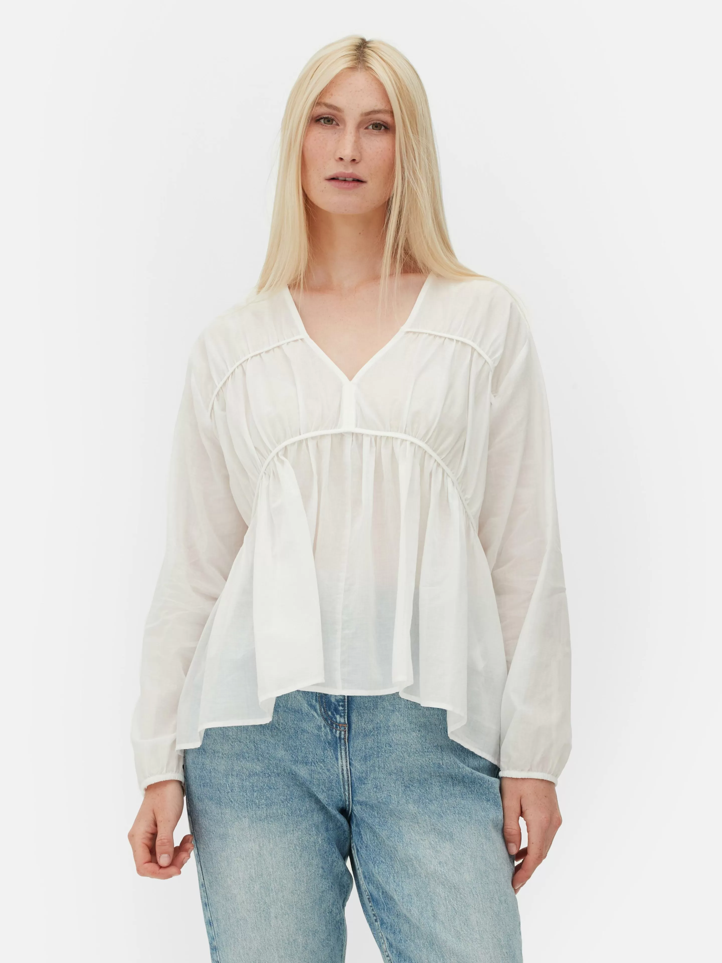 Camisas E Blusas*Primark Blusa Franzida Voile Drapeada Branco