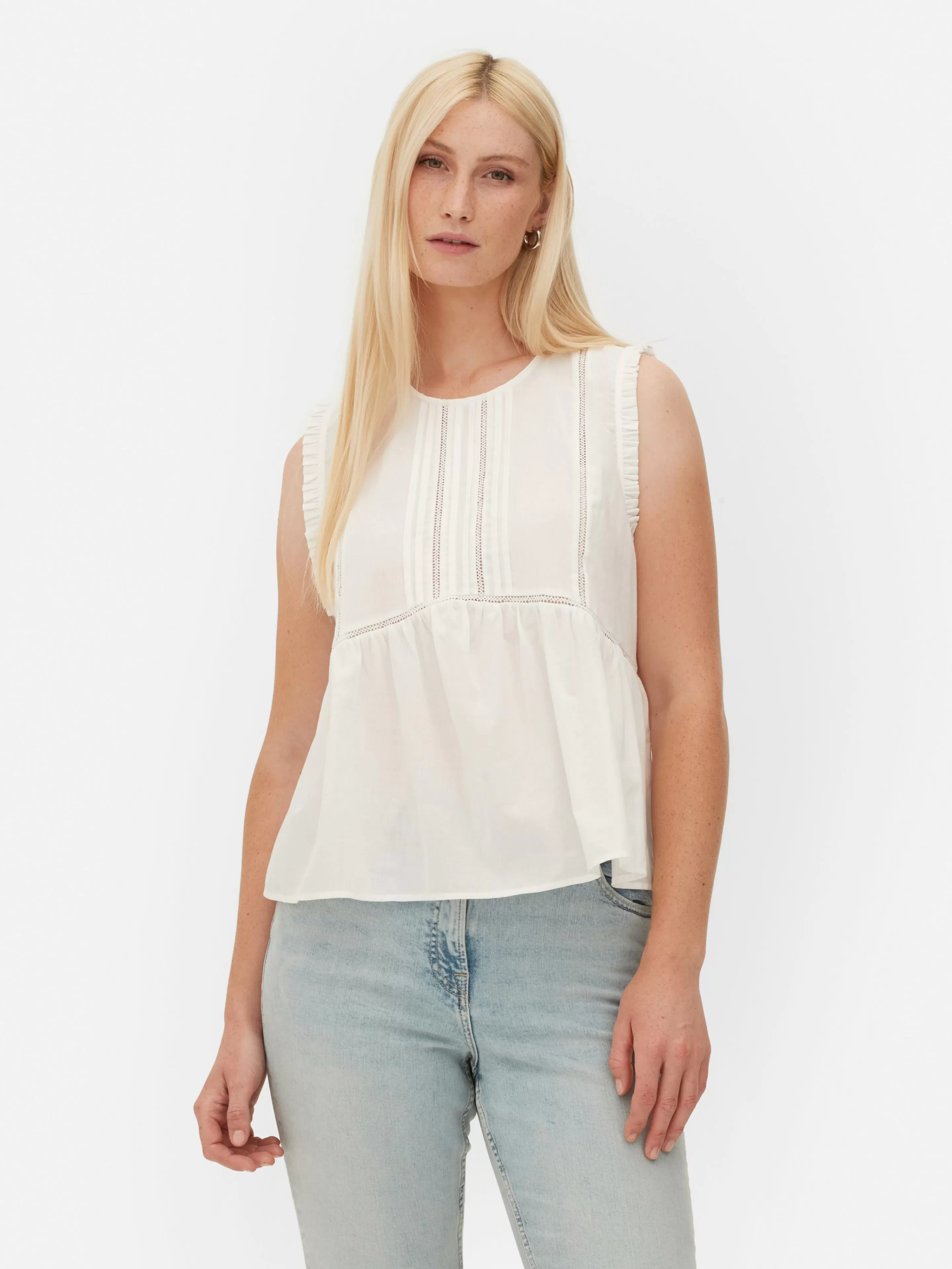 Camisas E Blusas*Primark Blusa S/ Mangas Folhos Branco