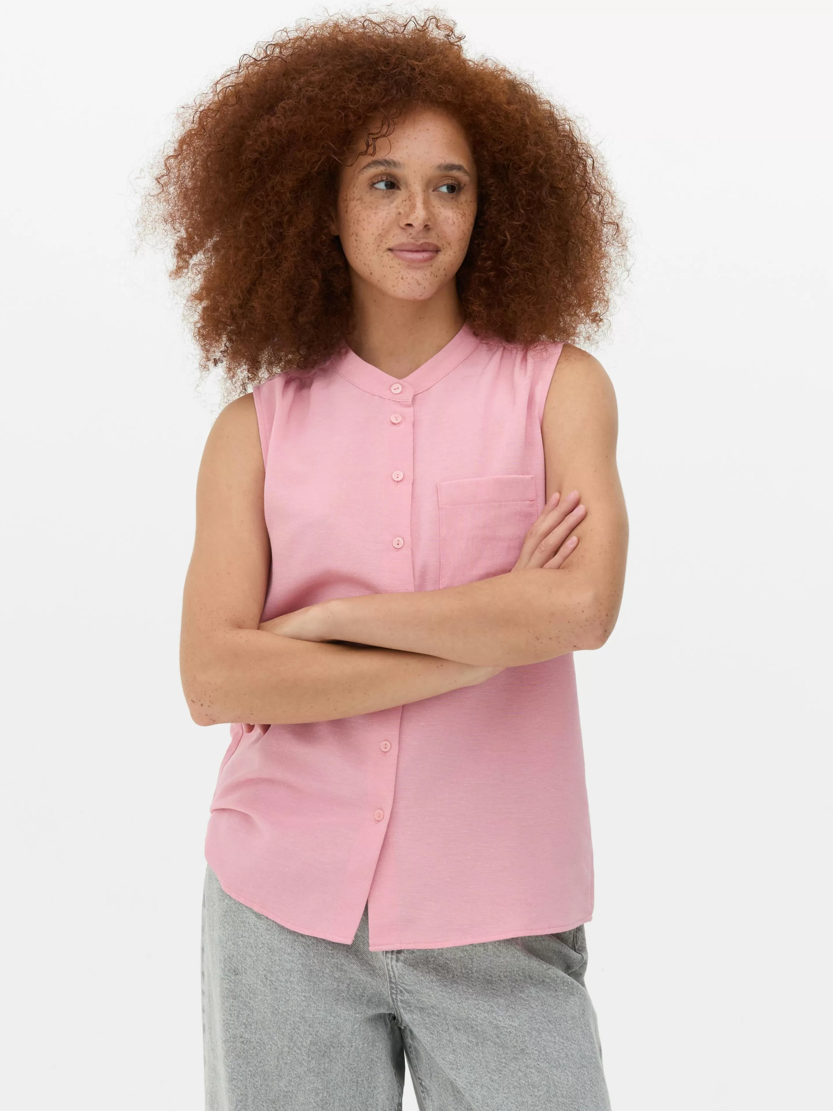 Camisas E Blusas*Primark Blusa Túnica S/ Mangas Cor-de-rosa