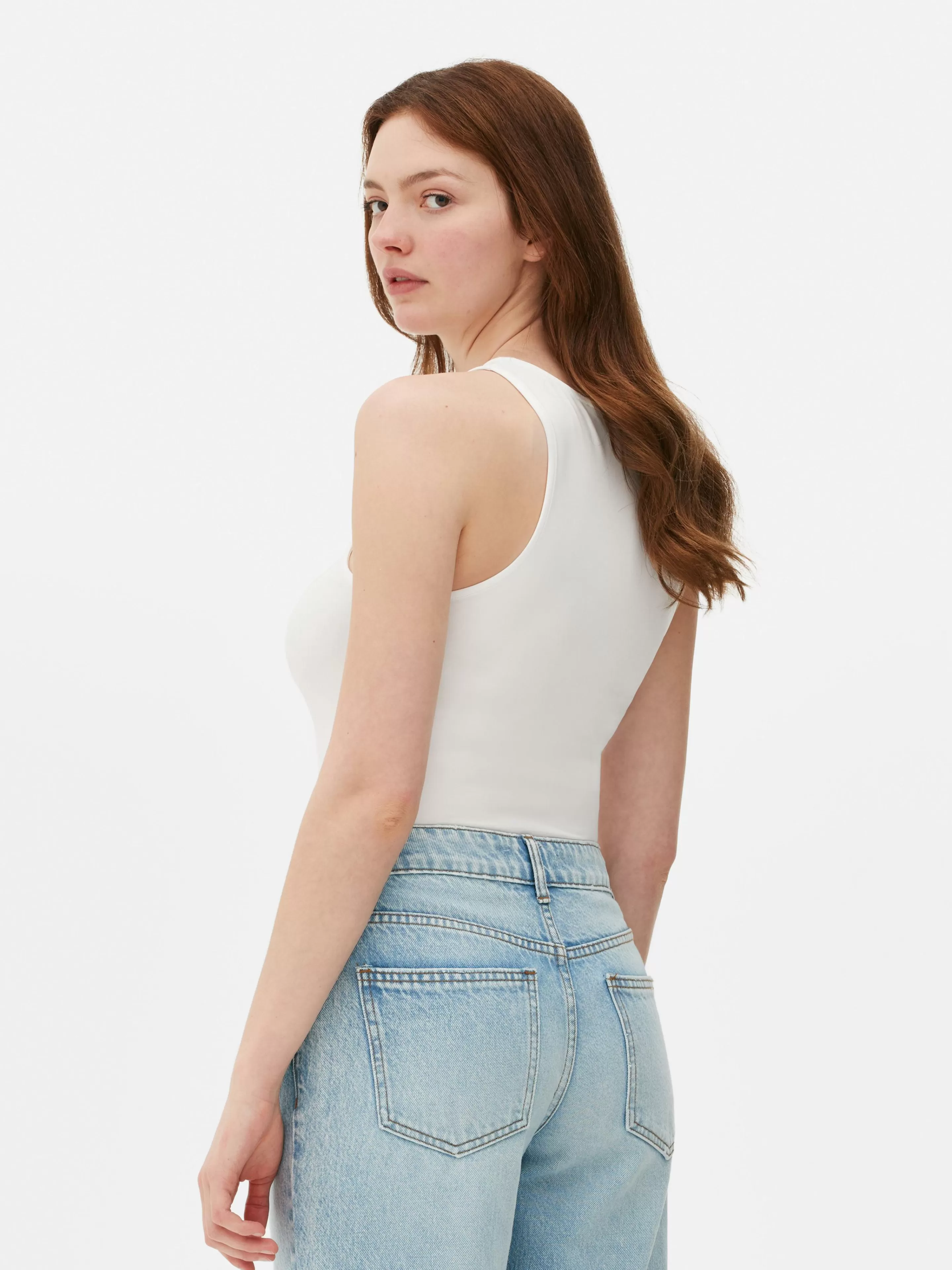 Tops E T-Shirts*Primark Body S/ Mangas Costas Estilo Corredor Branco
