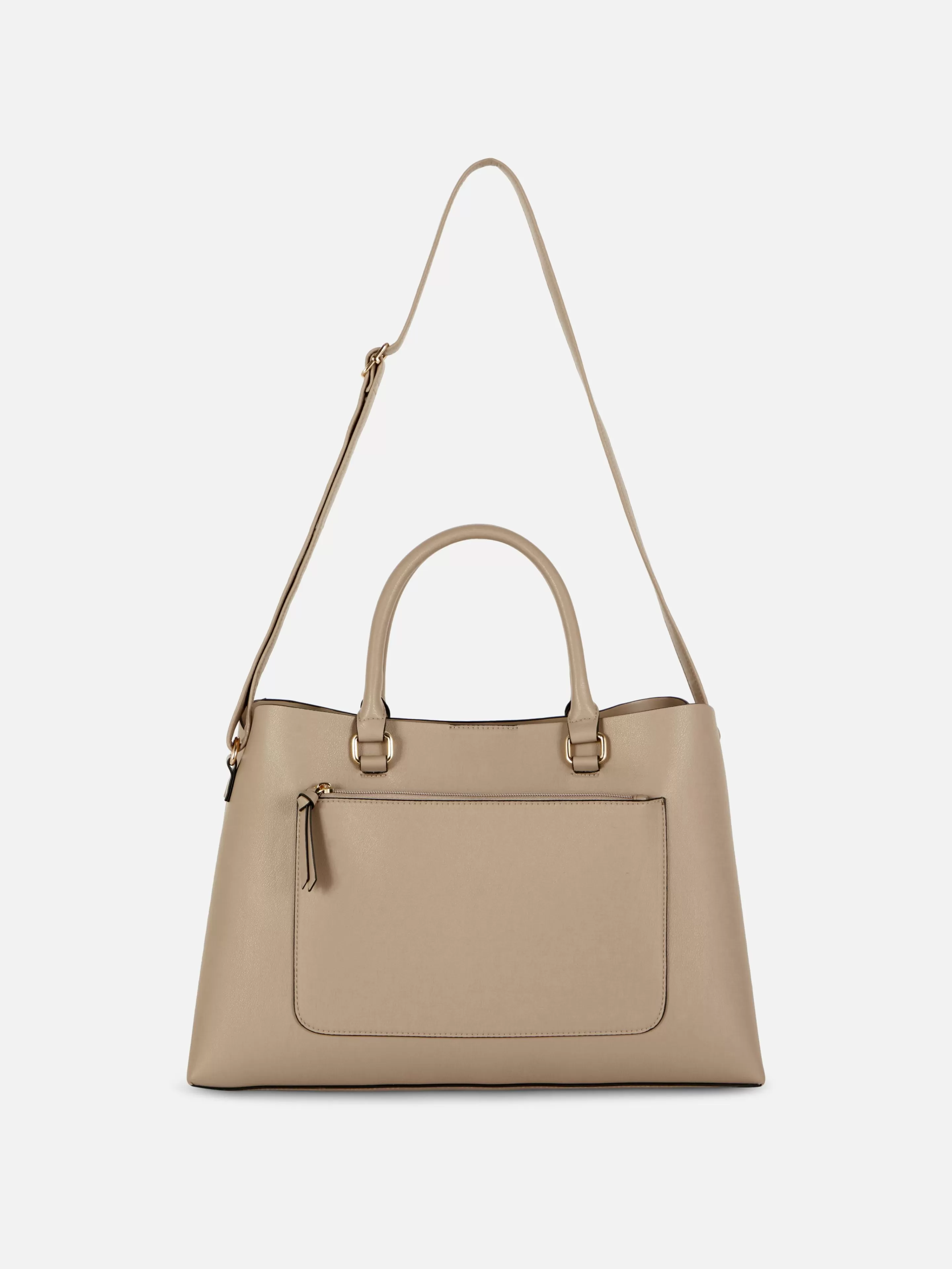 Malas E Carteiras*Primark Bolsa Tote Imitação Pele Bolso Fecho Correr Cinzento-acastanhado