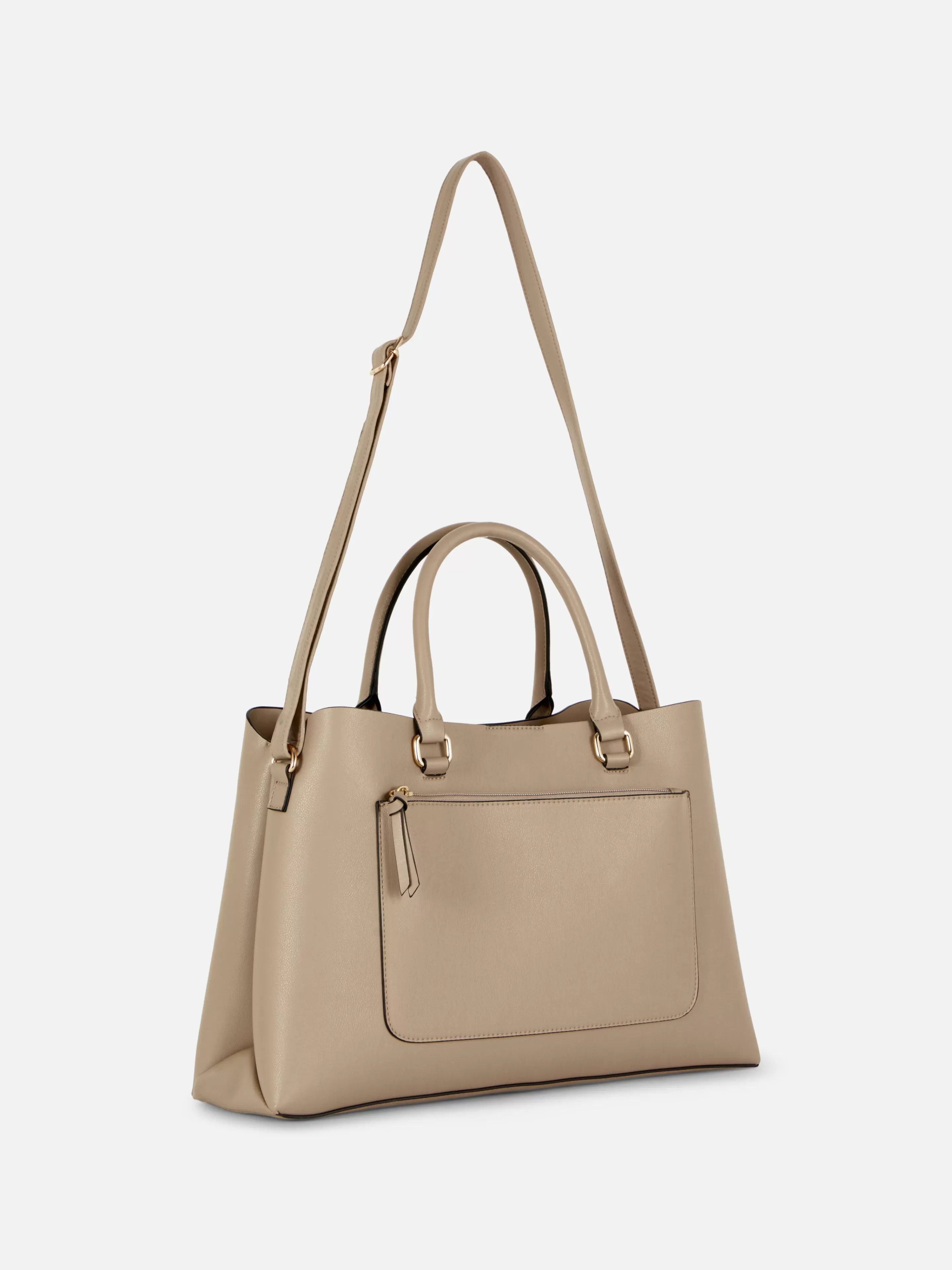 Malas E Carteiras*Primark Bolsa Tote Imitação Pele Bolso Fecho Correr Cinzento-acastanhado