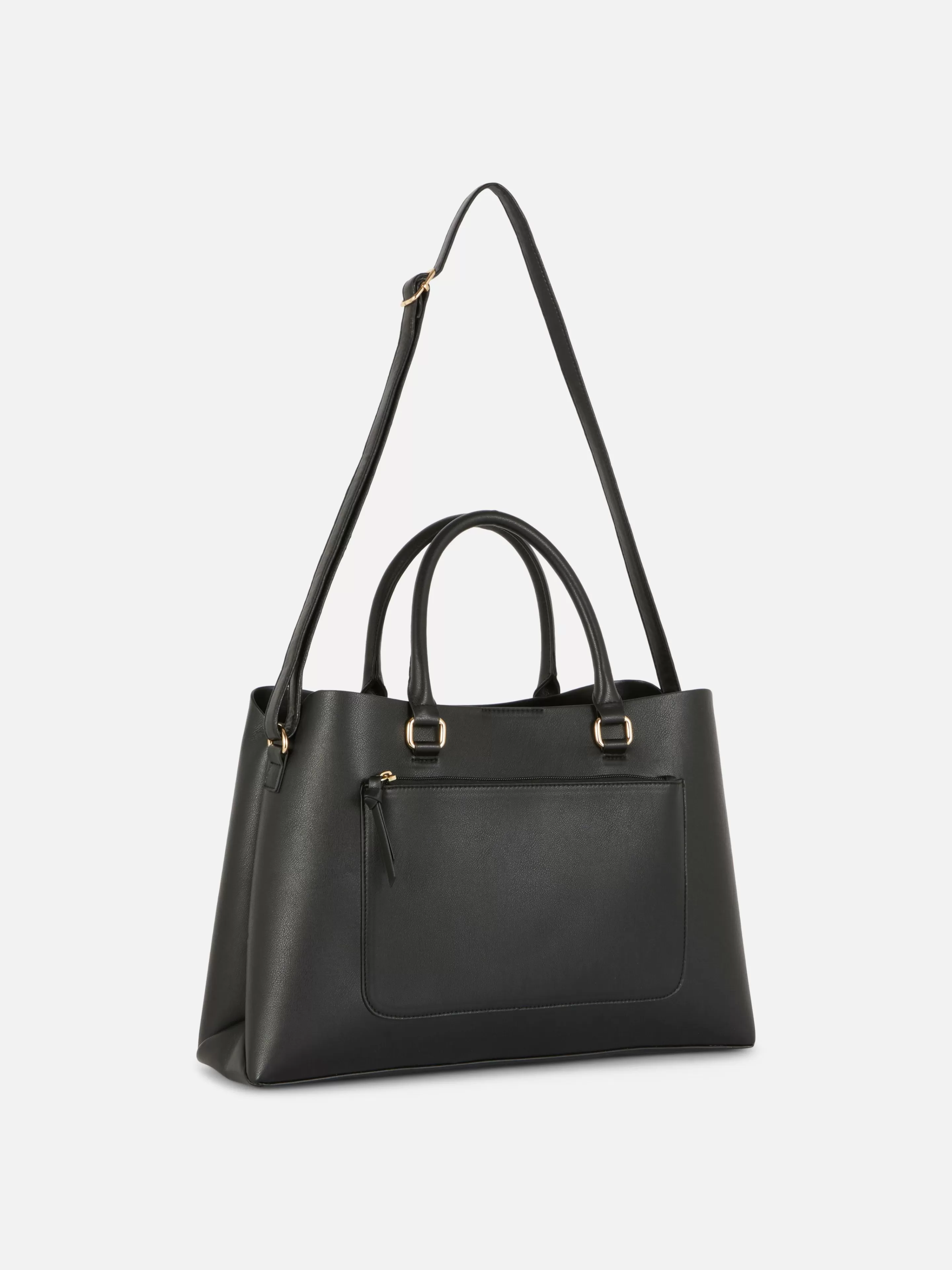 Malas E Carteiras*Primark Bolsa Tote Imitação Pele Bolso Fecho Correr Preto