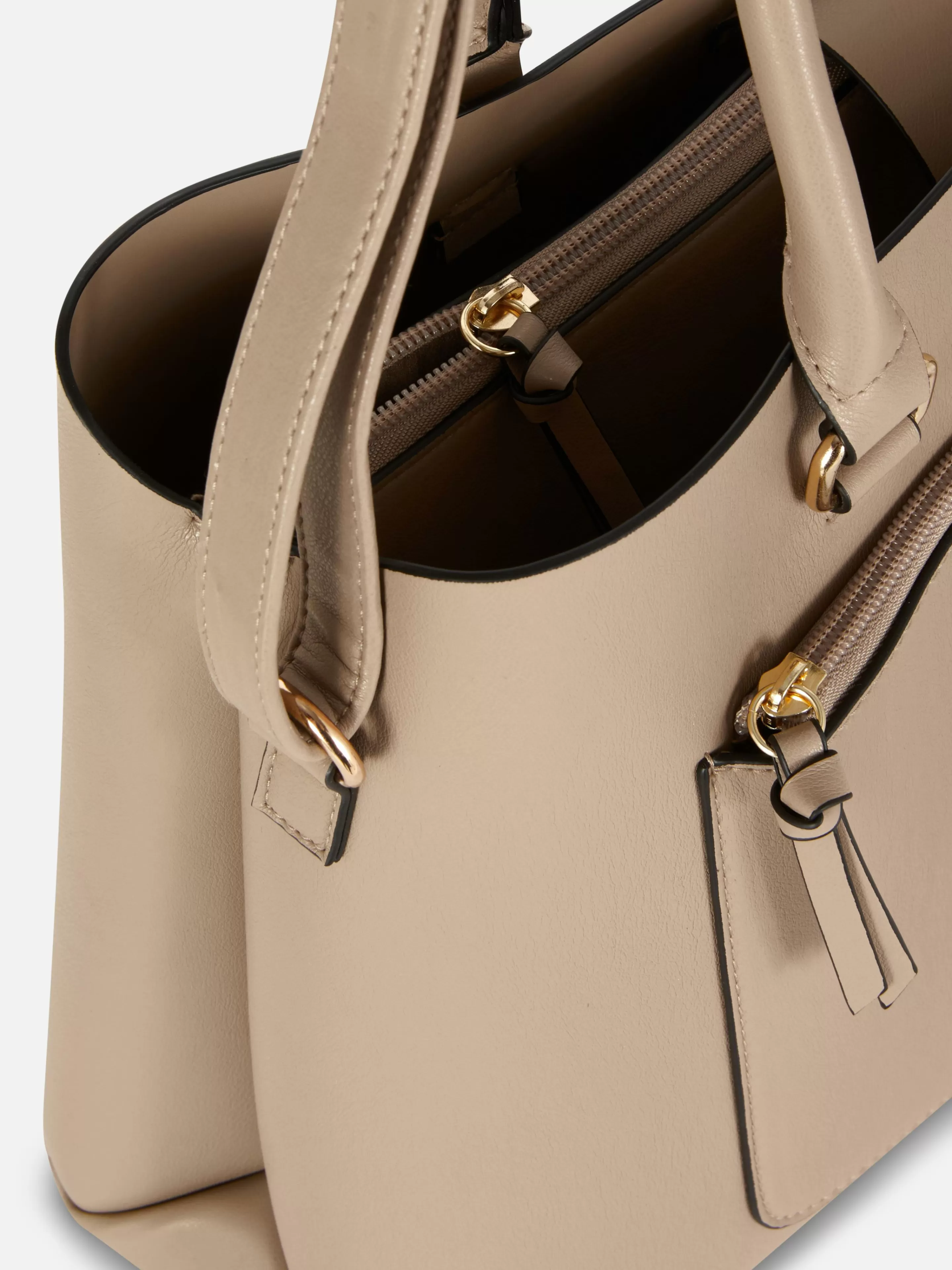 Malas E Carteiras*Primark Bolsa Tote Imitação Pele Bolso Fecho Correr Cinzento-acastanhado