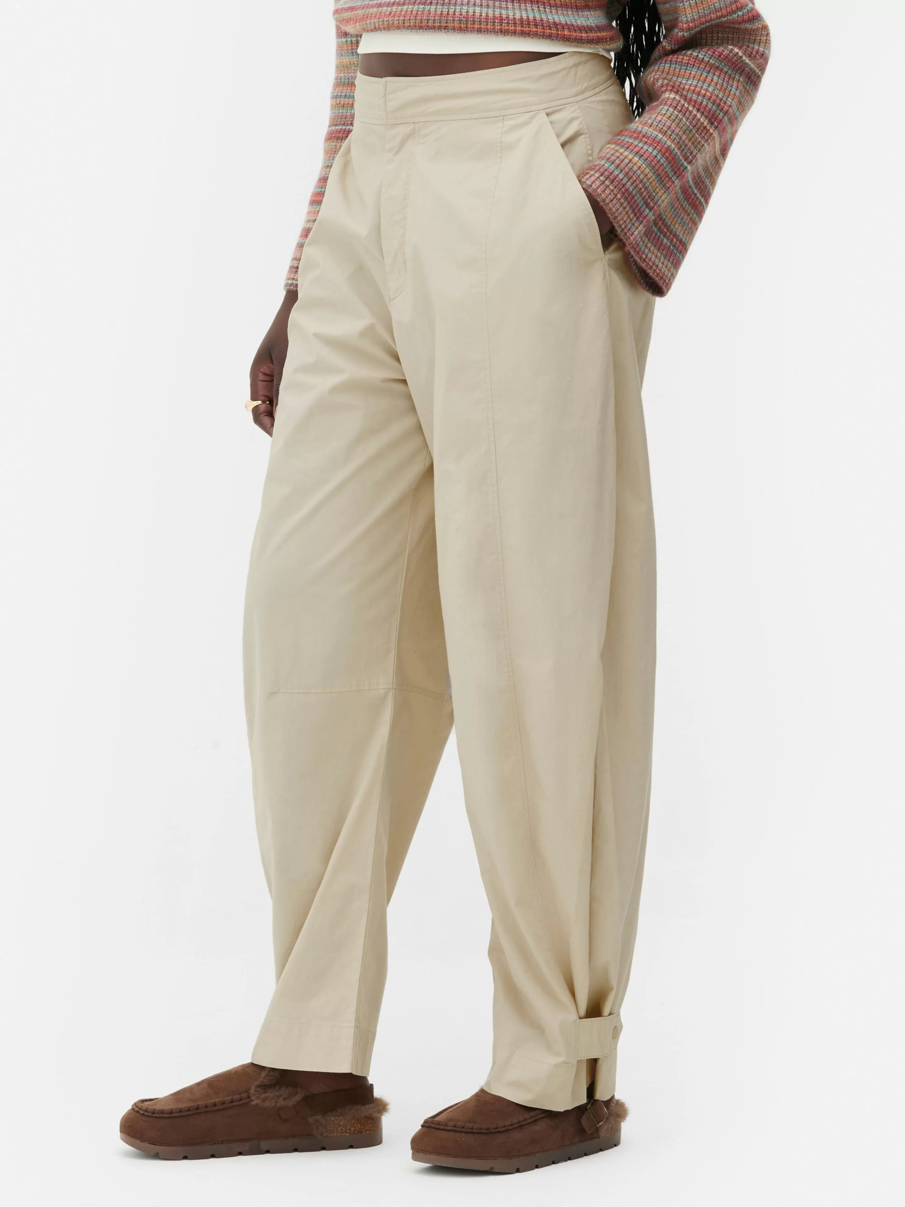 Calças E Leggings*Primark Calças Corte Barrel Utilitárias Rita Ora Pedra