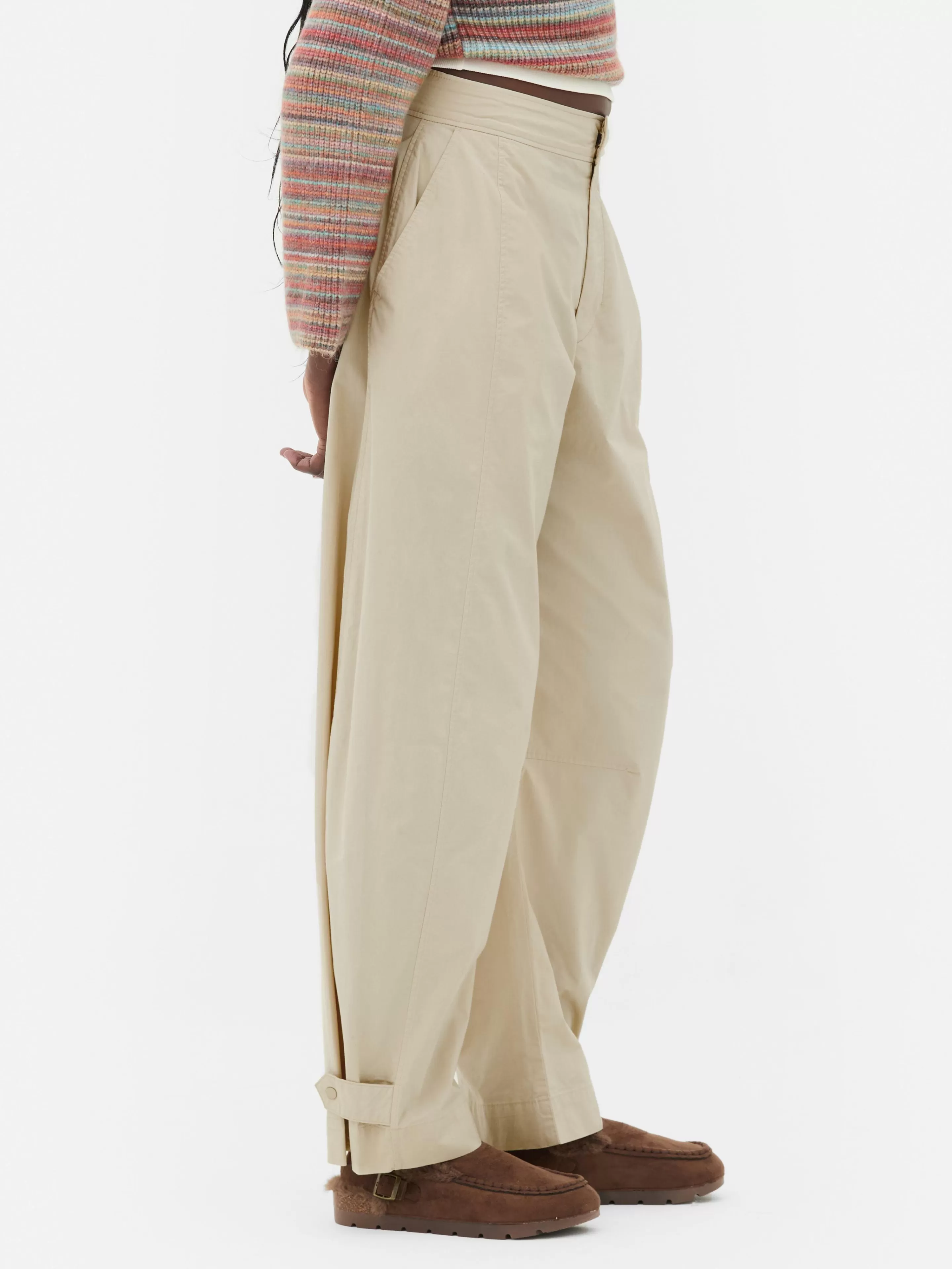 Calças E Leggings*Primark Calças Corte Barrel Utilitárias Rita Ora Pedra