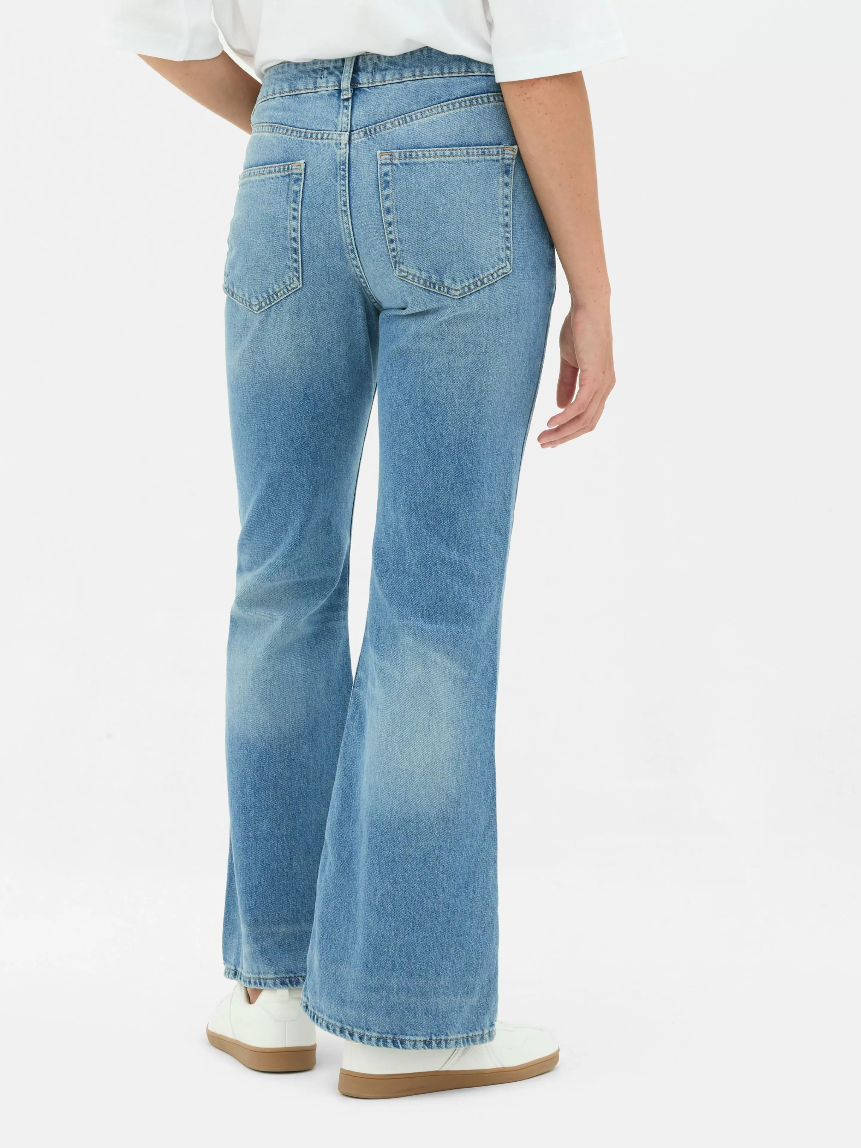 Calças De Ganga*Primark Calças Ganga Rígidas Corte Boca Sino Rasgões Azul-claro