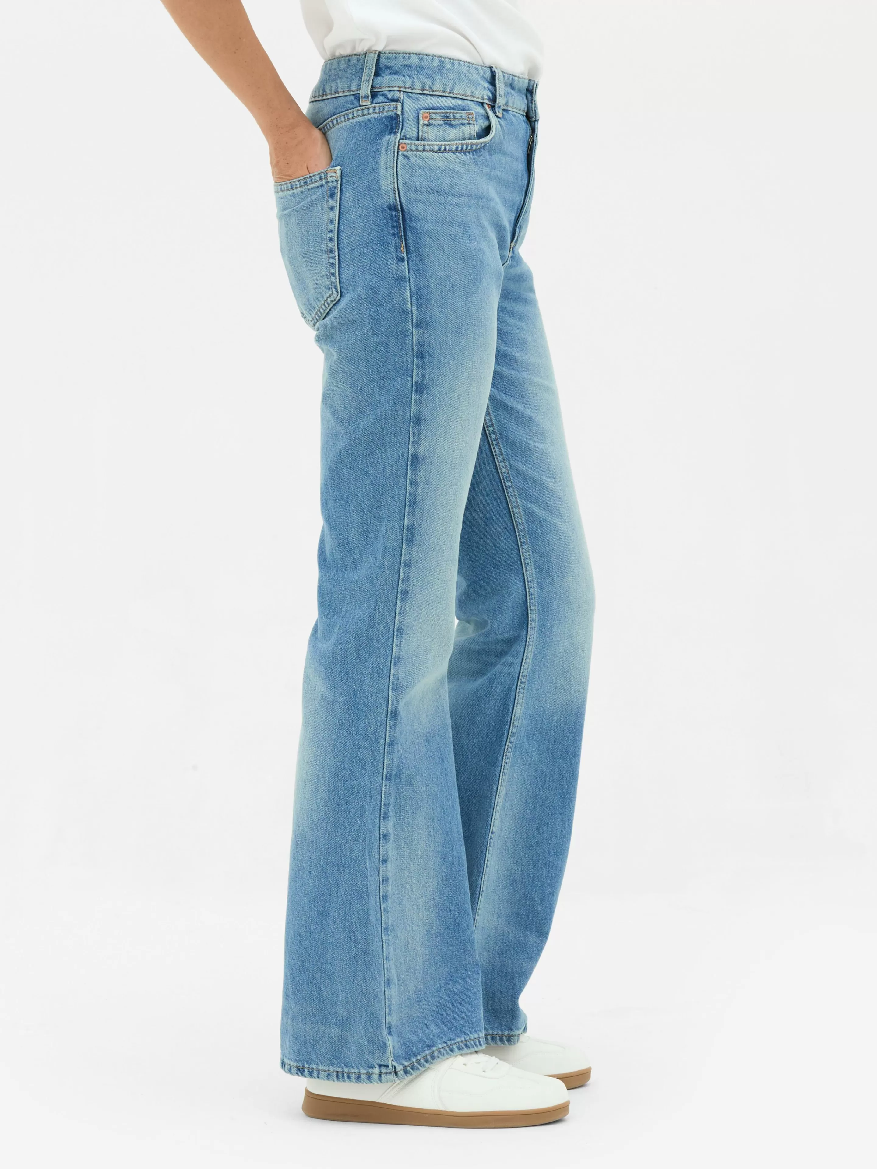 Calças De Ganga*Primark Calças Ganga Rígidas Corte Boca Sino Rasgões Azul-claro