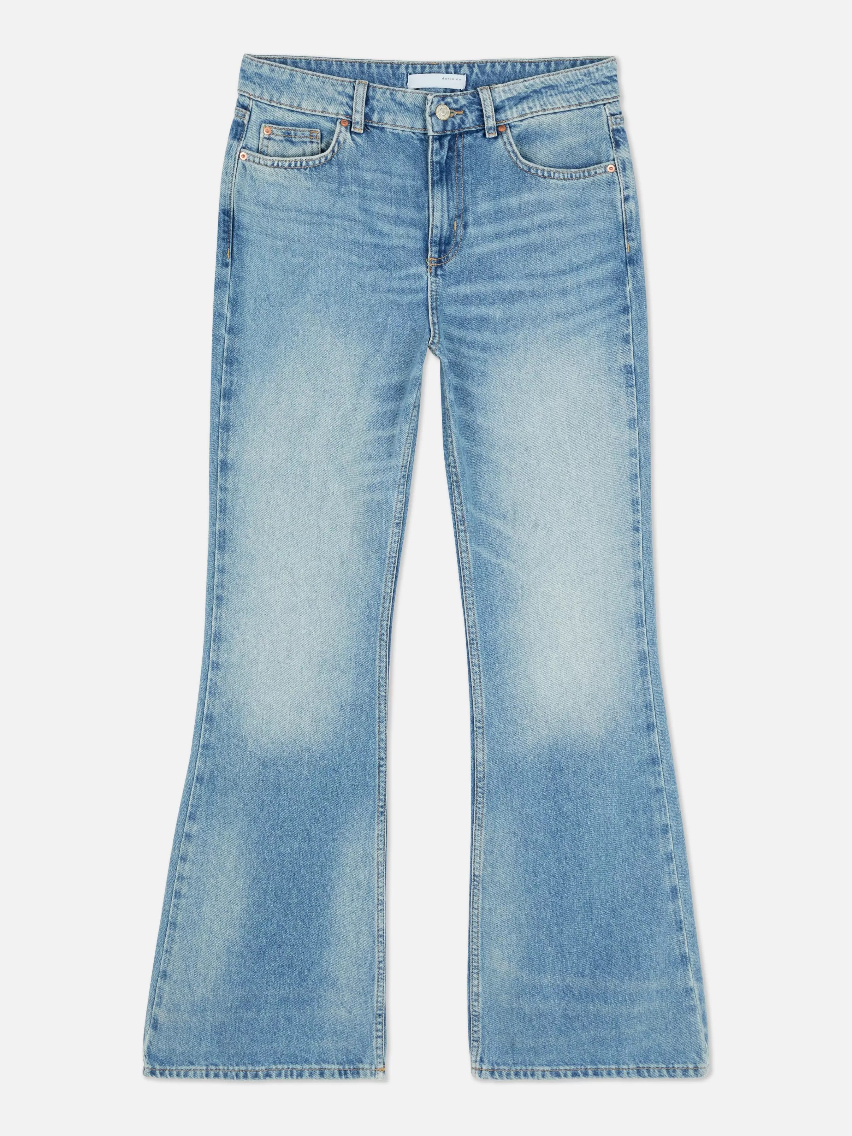 Calças De Ganga*Primark Calças Ganga Rígidas Corte Boca Sino Rasgões Azul-claro