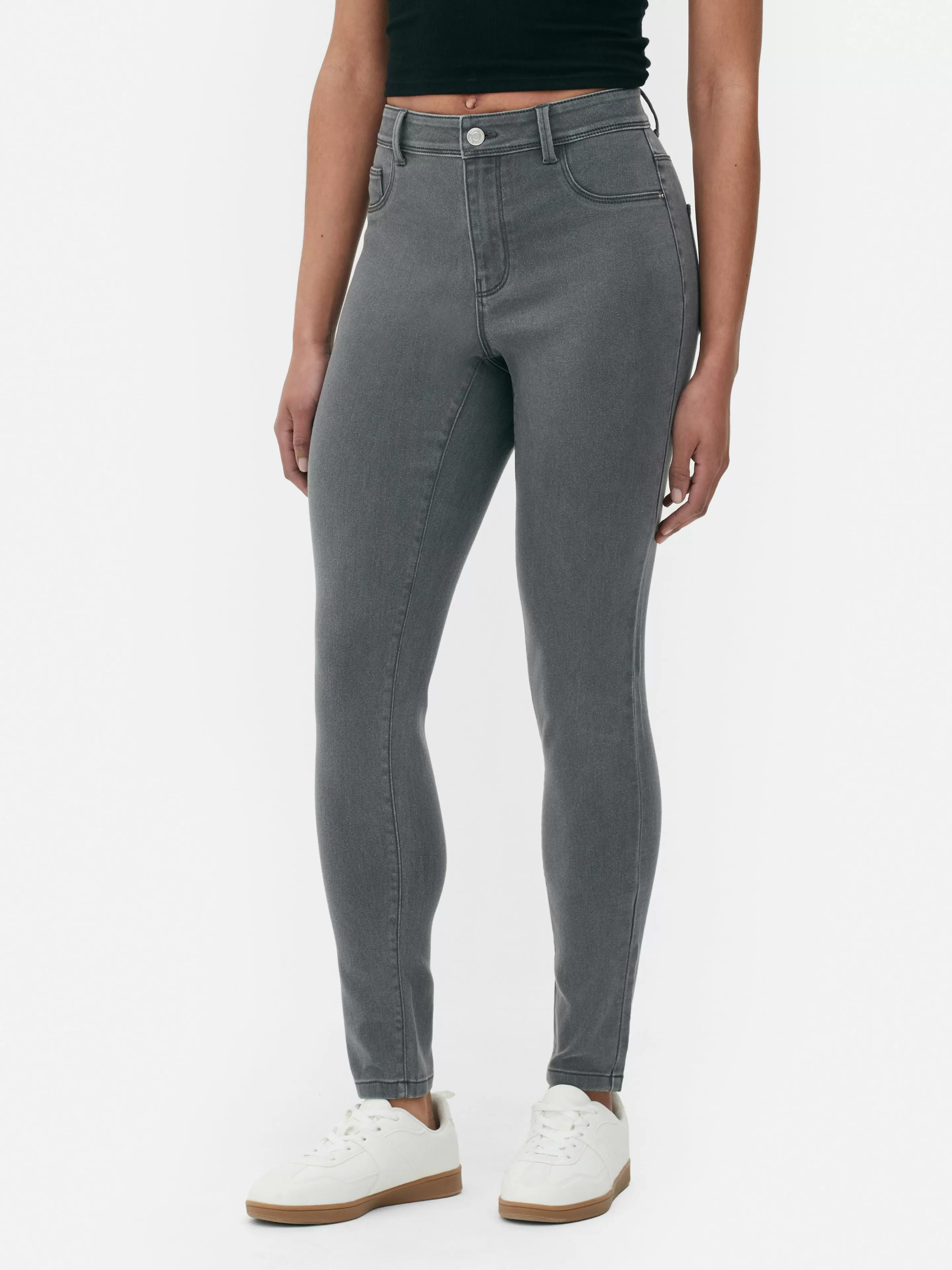 Ganga | Calças De Ganga*Primark Calças Ganga Skinny Básicas Cintura Média Cinzento