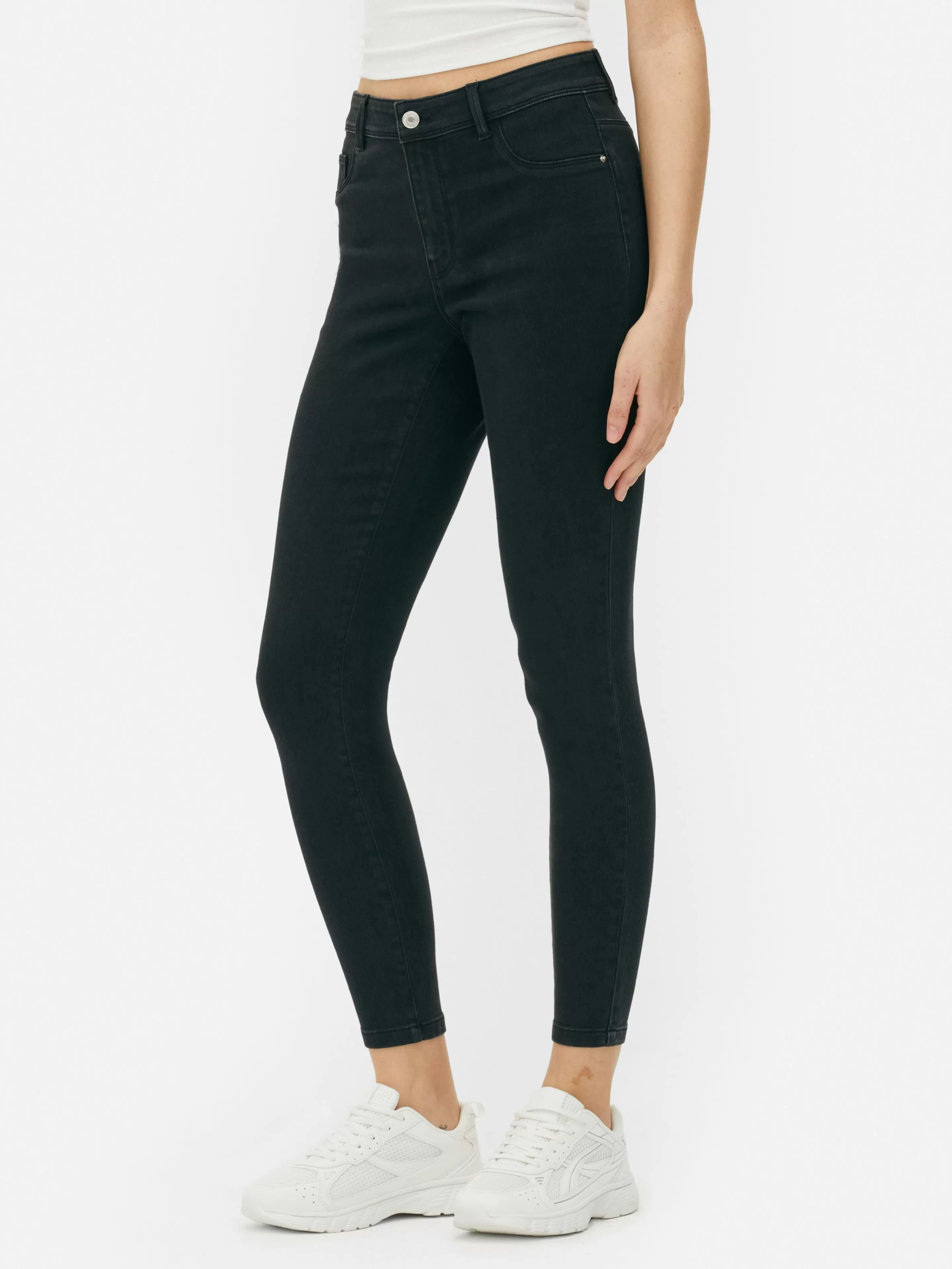 Calças De Ganga*Primark Calças Ganga Skinny Básicas Cintura Média Preto