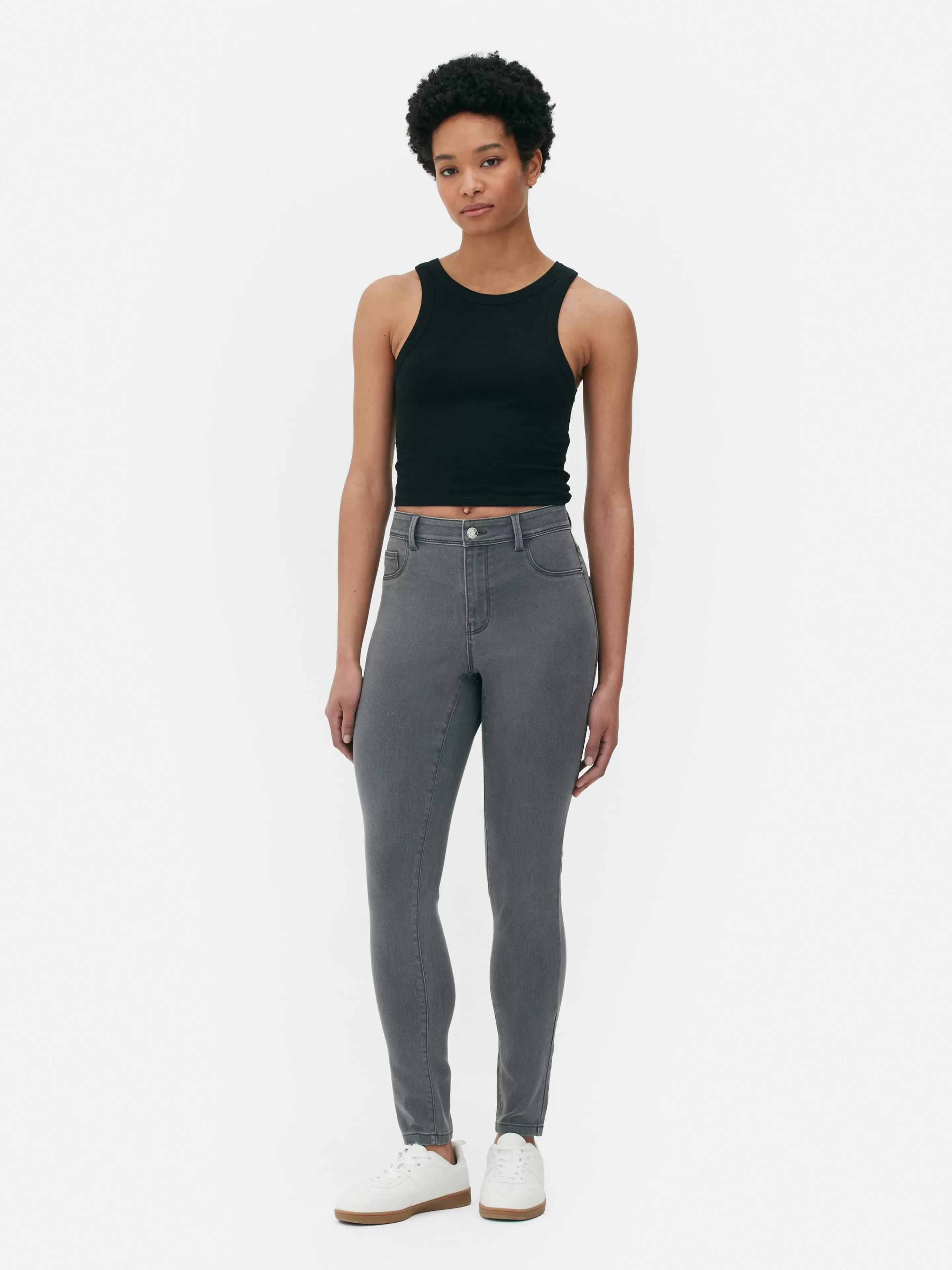 Ganga | Calças De Ganga*Primark Calças Ganga Skinny Básicas Cintura Média Cinzento