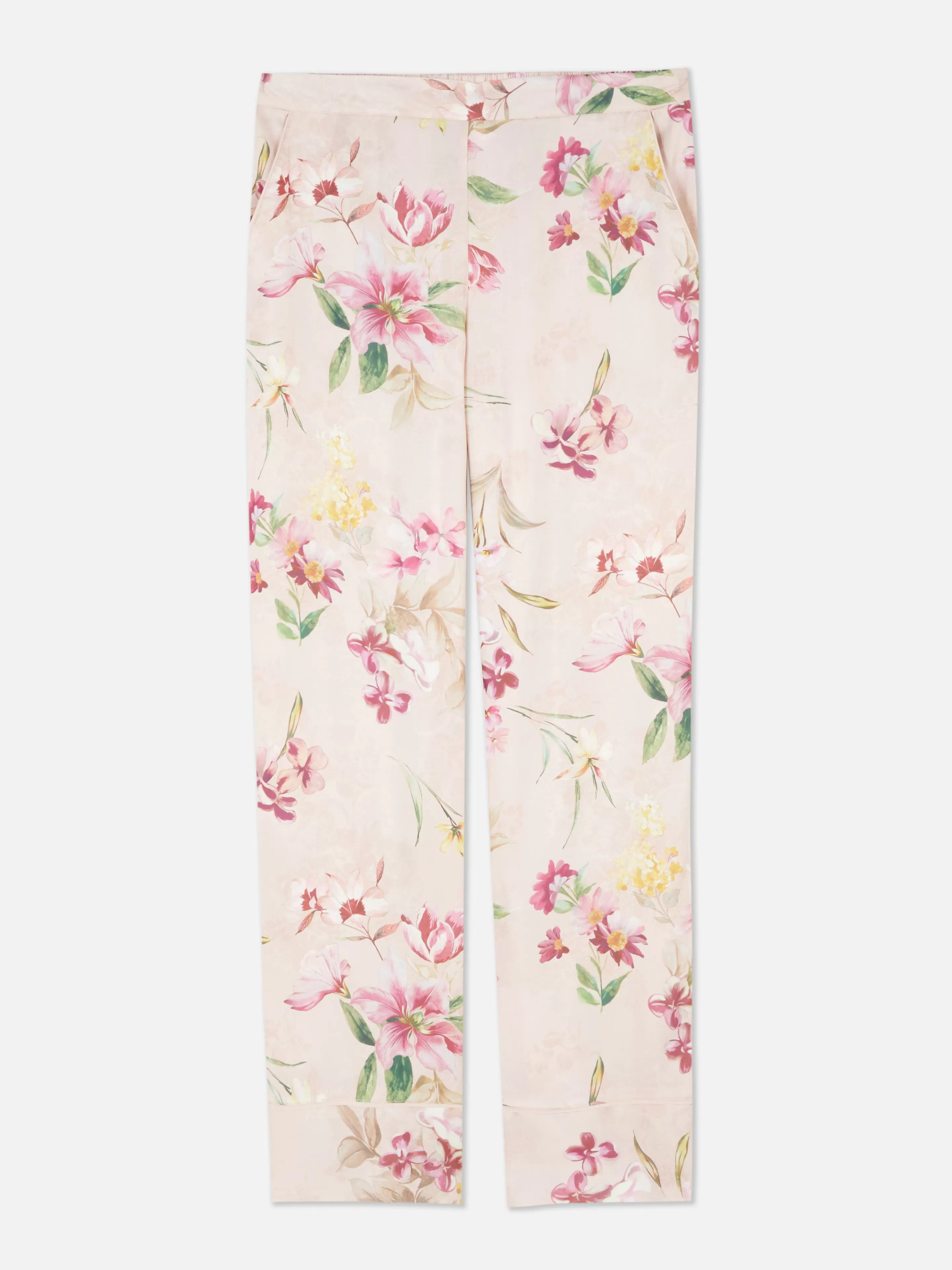 Calças De Pijama*Primark Calças Pijama Perna Direita Cetim Padrão Floral Cor-de-rosa