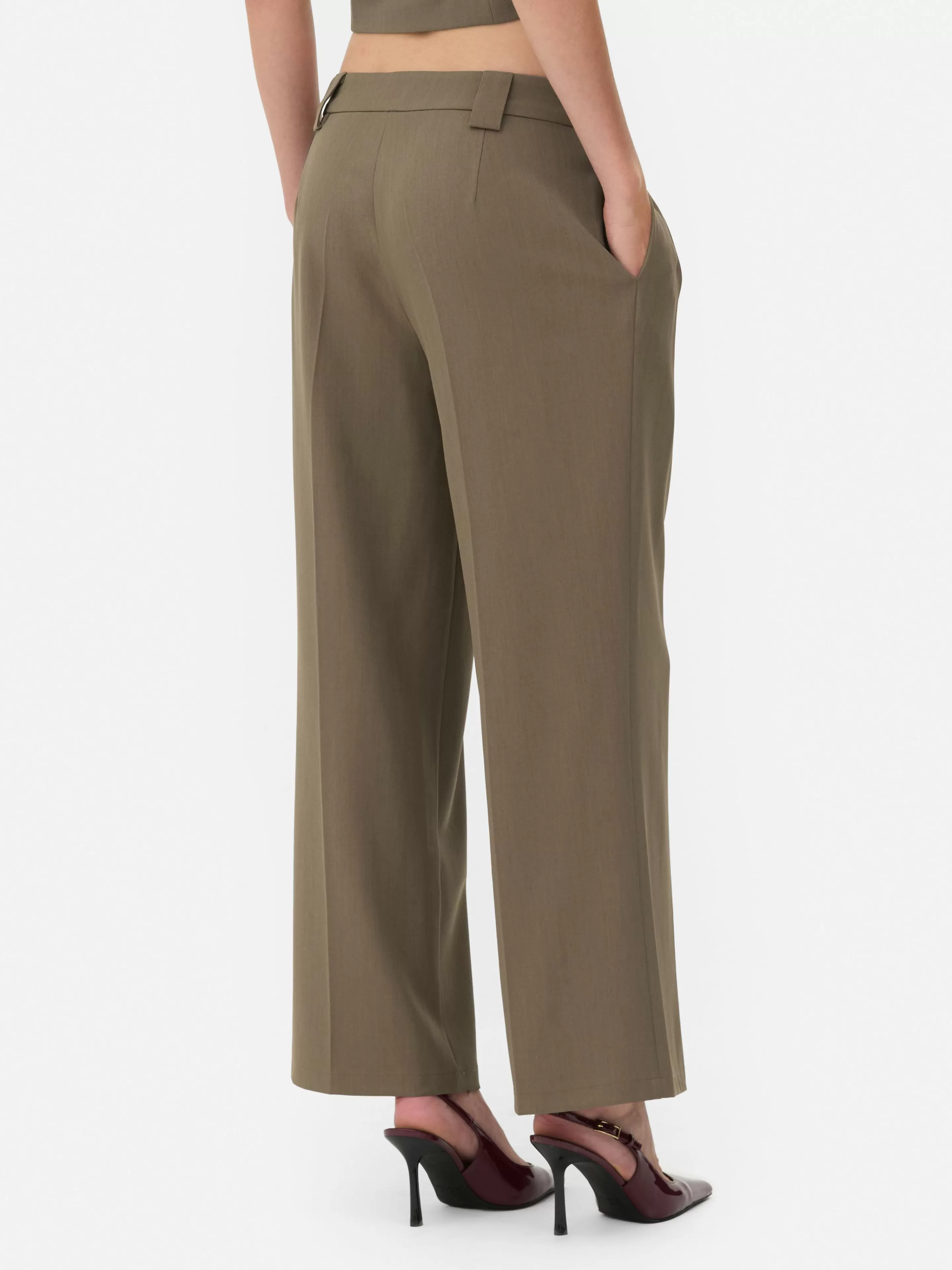 Calças E Leggings*Primark Calças Plissadas Corte Perna Larga Rita Ora Castanho