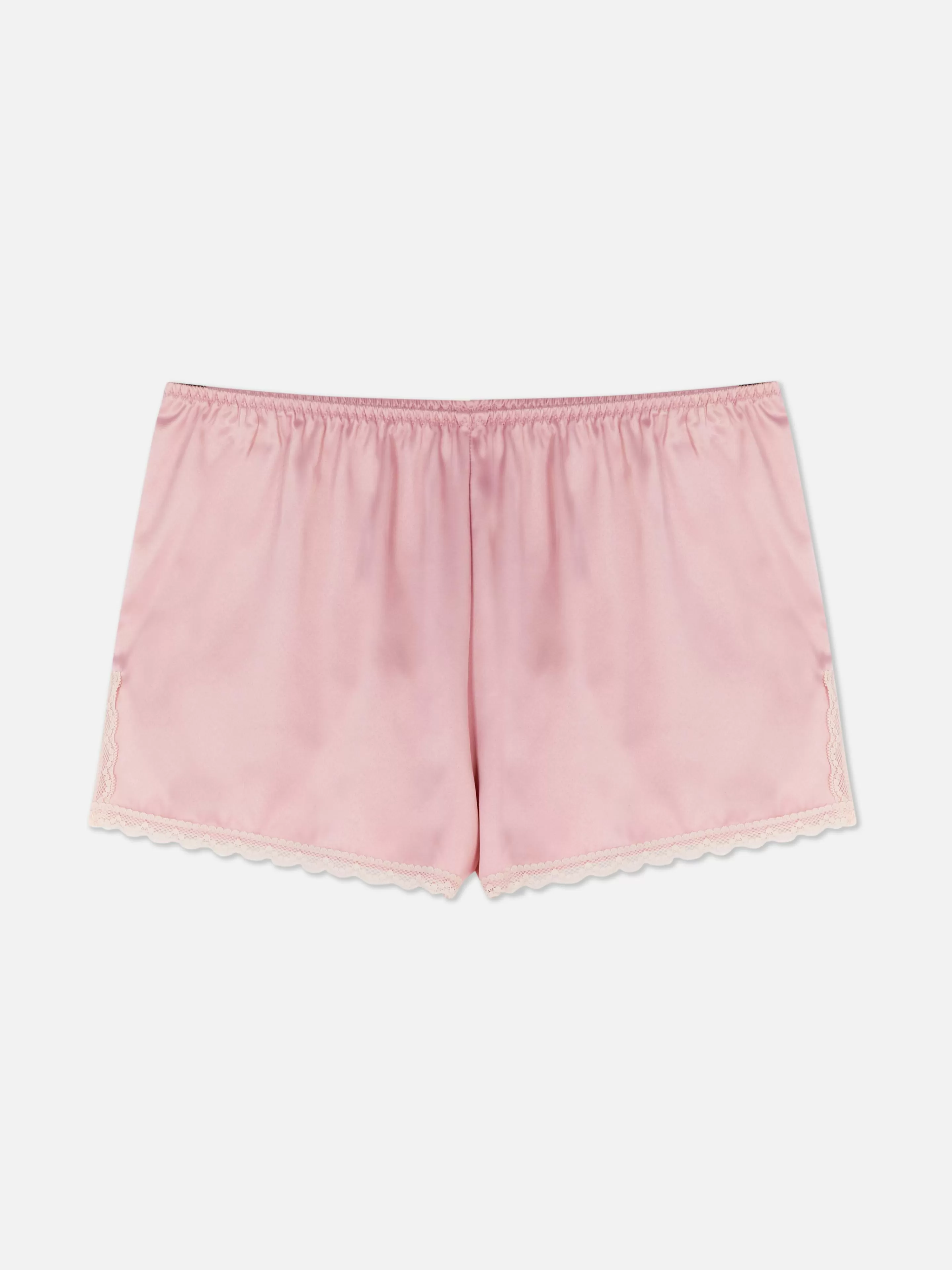 Calças De Pijama*Primark Calções Pijama Cetim Rebordo Em Renda Cor-de-rosa