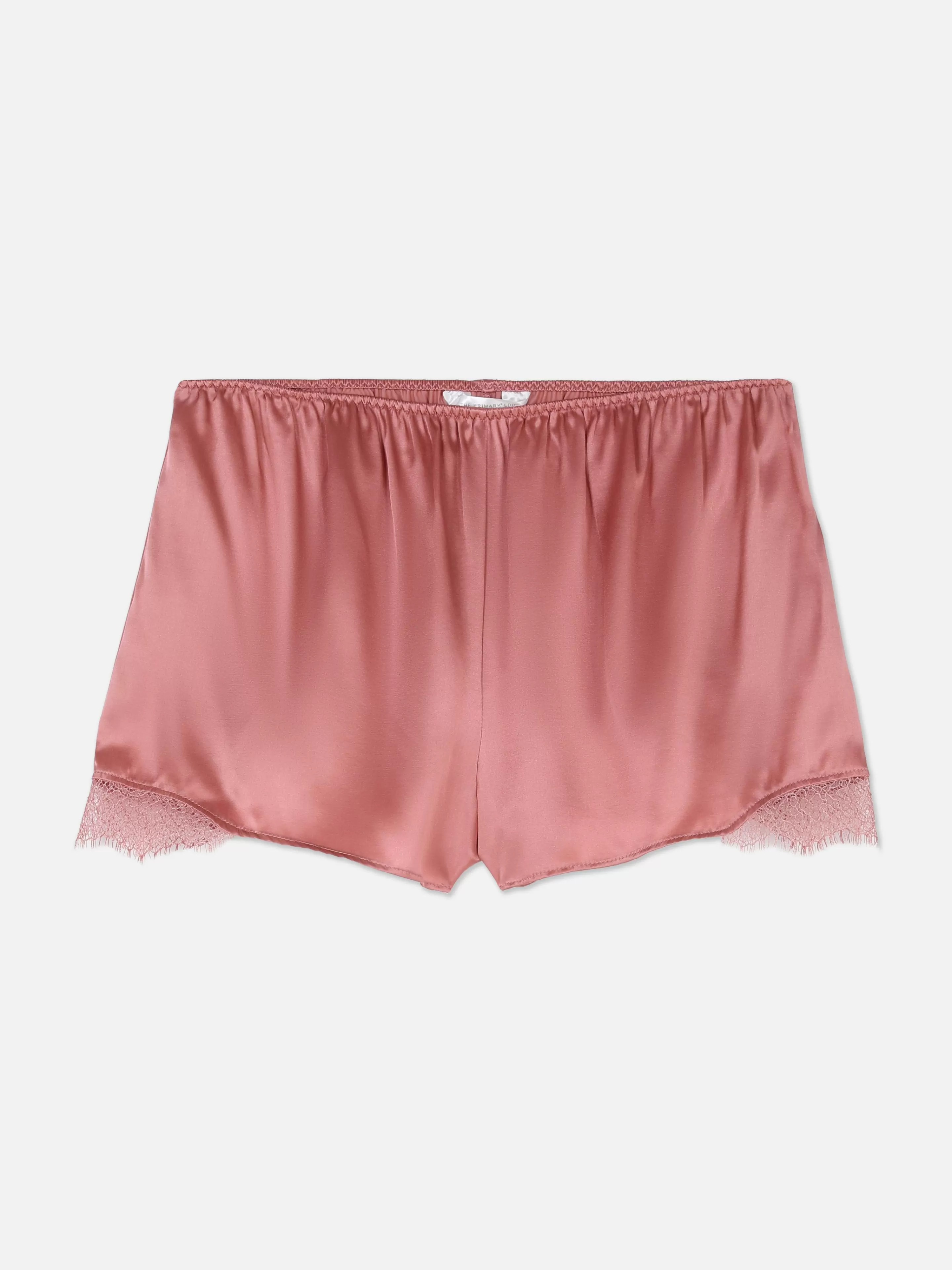 Calças De Pijama*Primark Calções Pijama Mistura Seda Rebordo Rendado Rosa-pálido