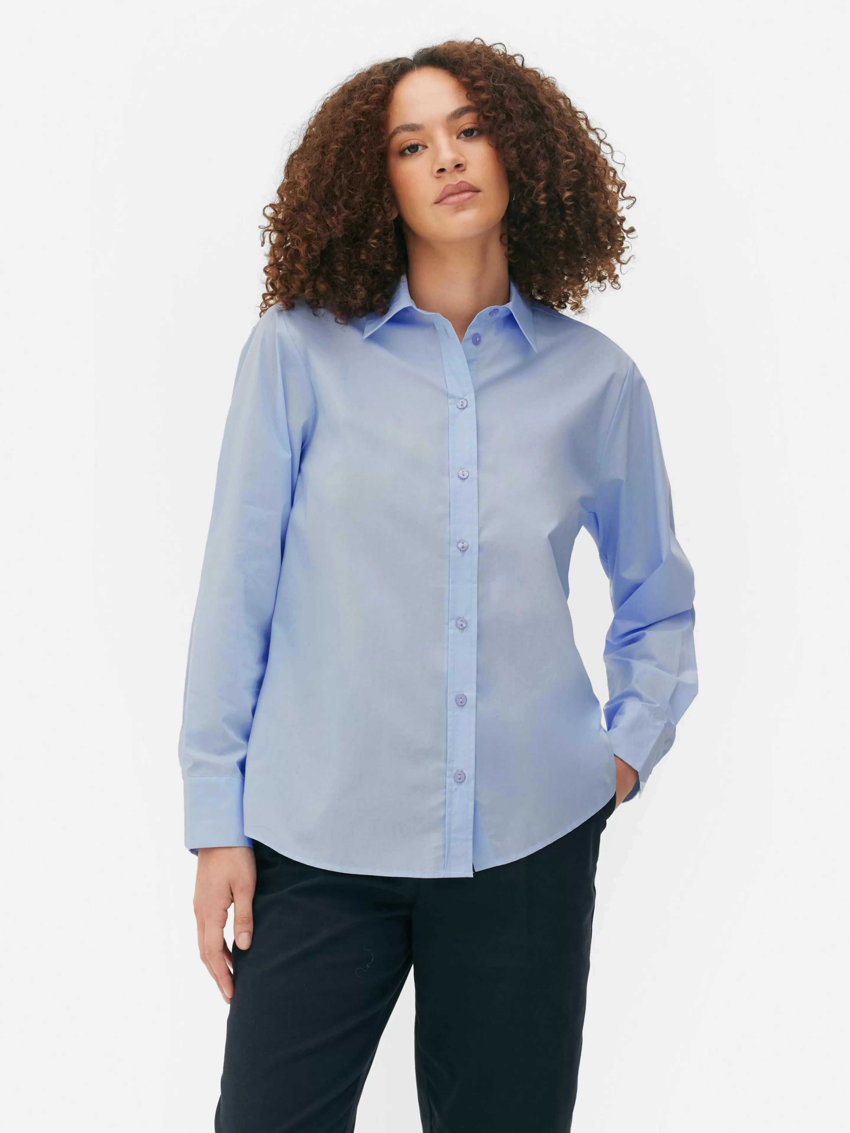 Camisas E Blusas*Primark Camisa Manga Comprida Popelina Azul