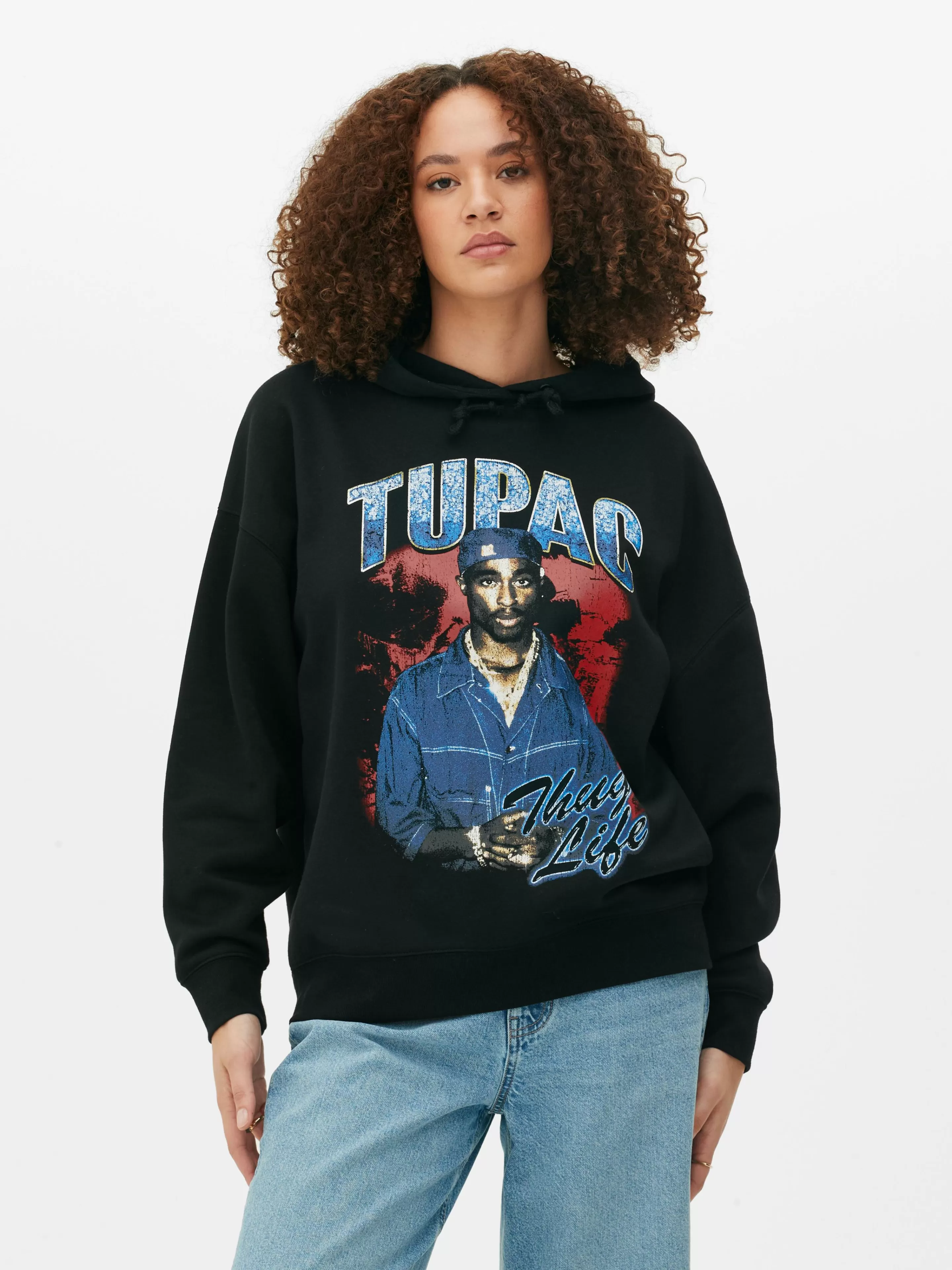 Camisolas Com E Sem Capuz*Primark Camisola Capuz Gráfica Tupac Preto