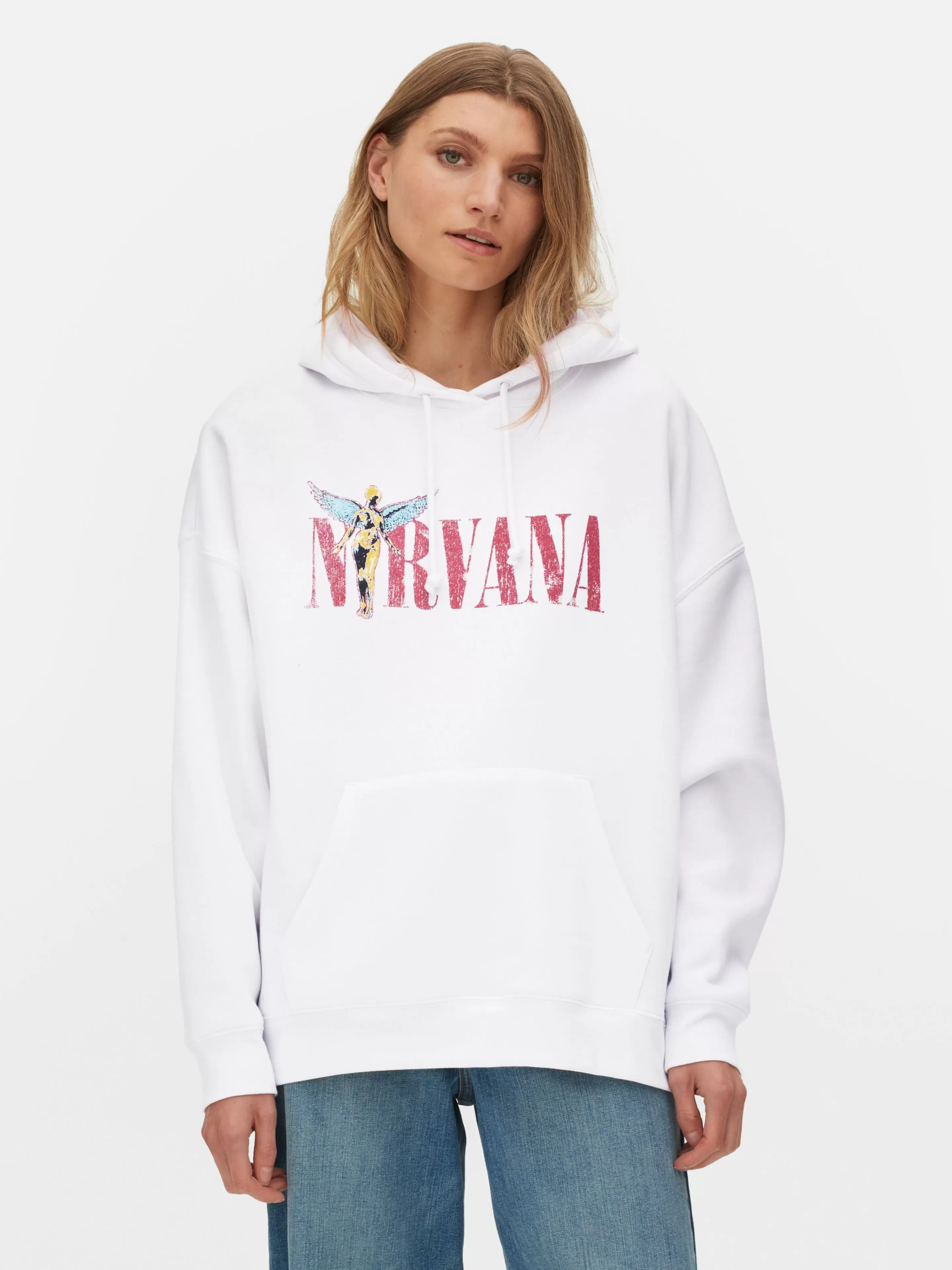 Camisolas Com E Sem Capuz*Primark Camisola Capuz Gráfico Nirvana Marfim