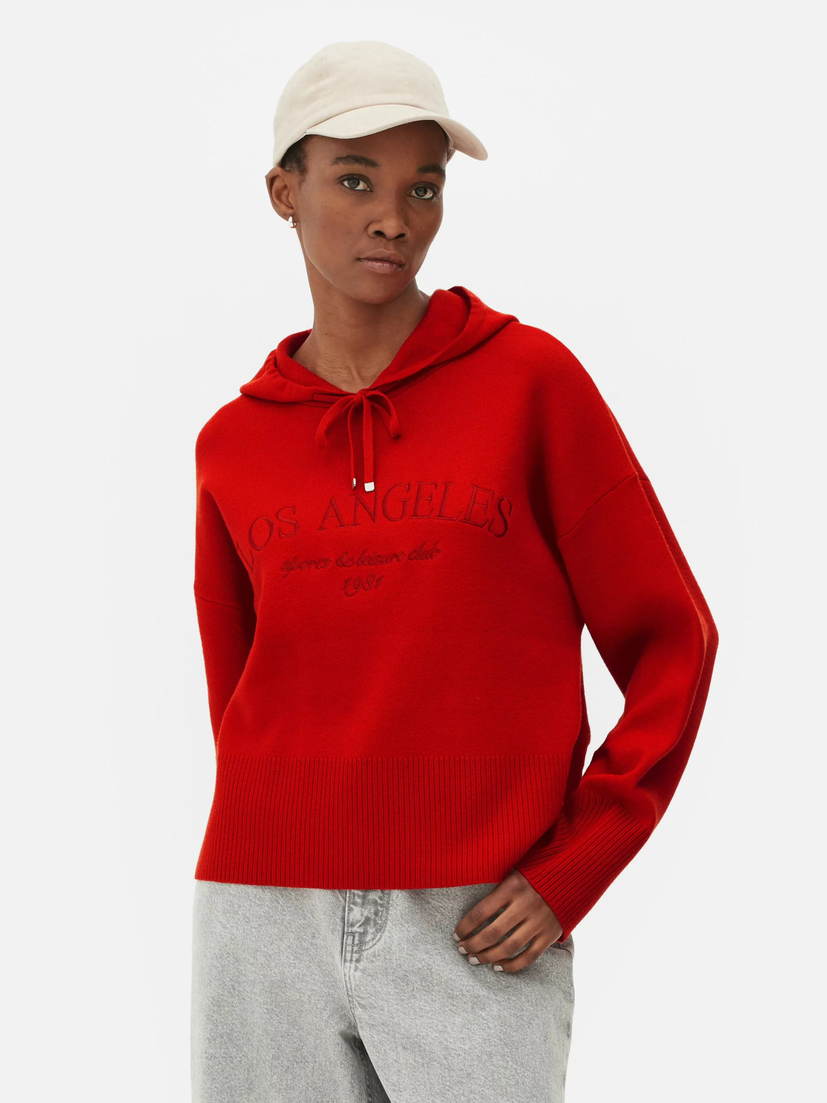 Camisolas Com E Sem Capuz | Camisolas E Casacos De Malha*Primark Camisola Capuz Malha Slogan Vermelho