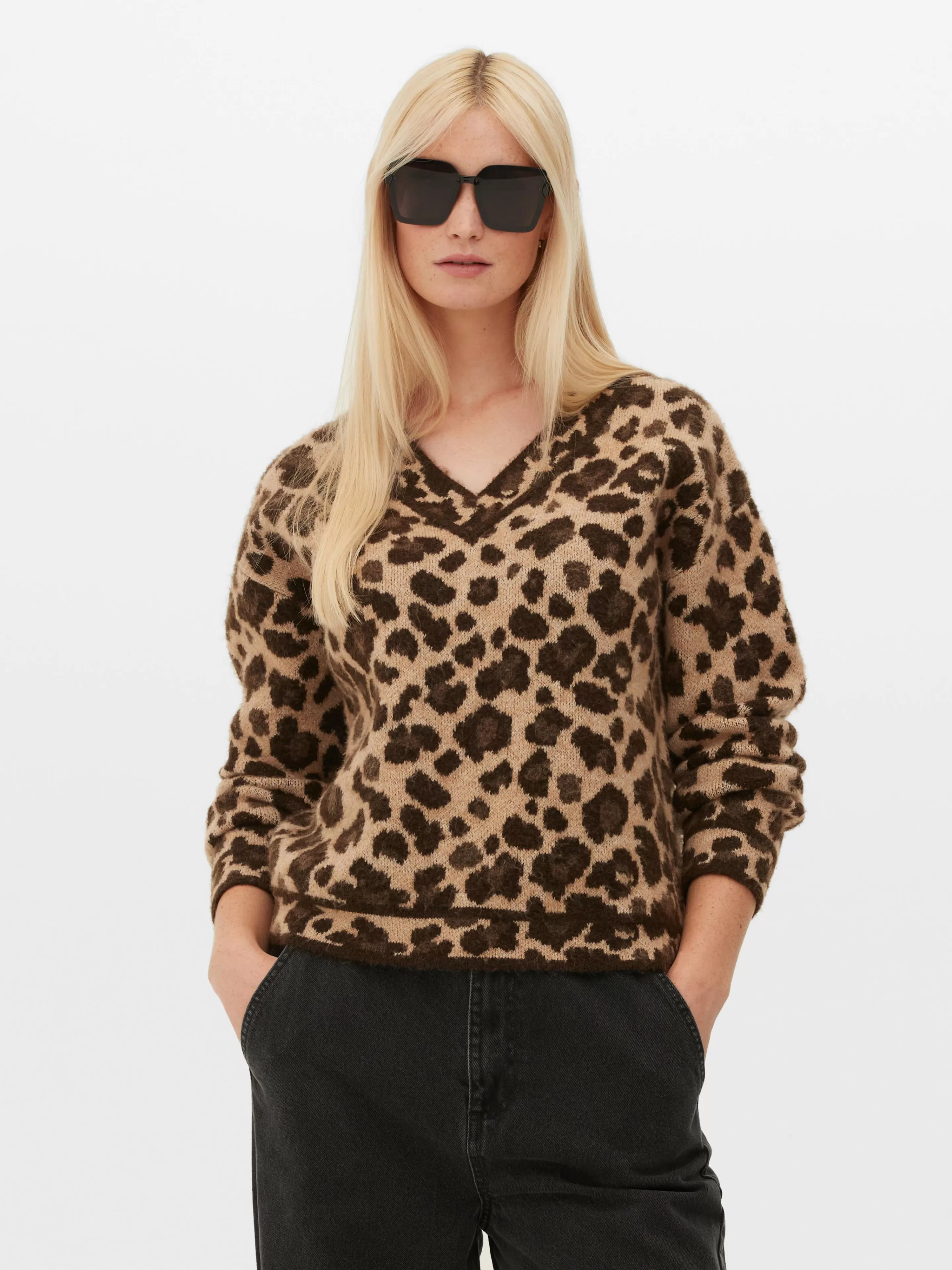 Camisolas E Casacos De Malha*Primark Camisola Decote V Leopardo Multicolor