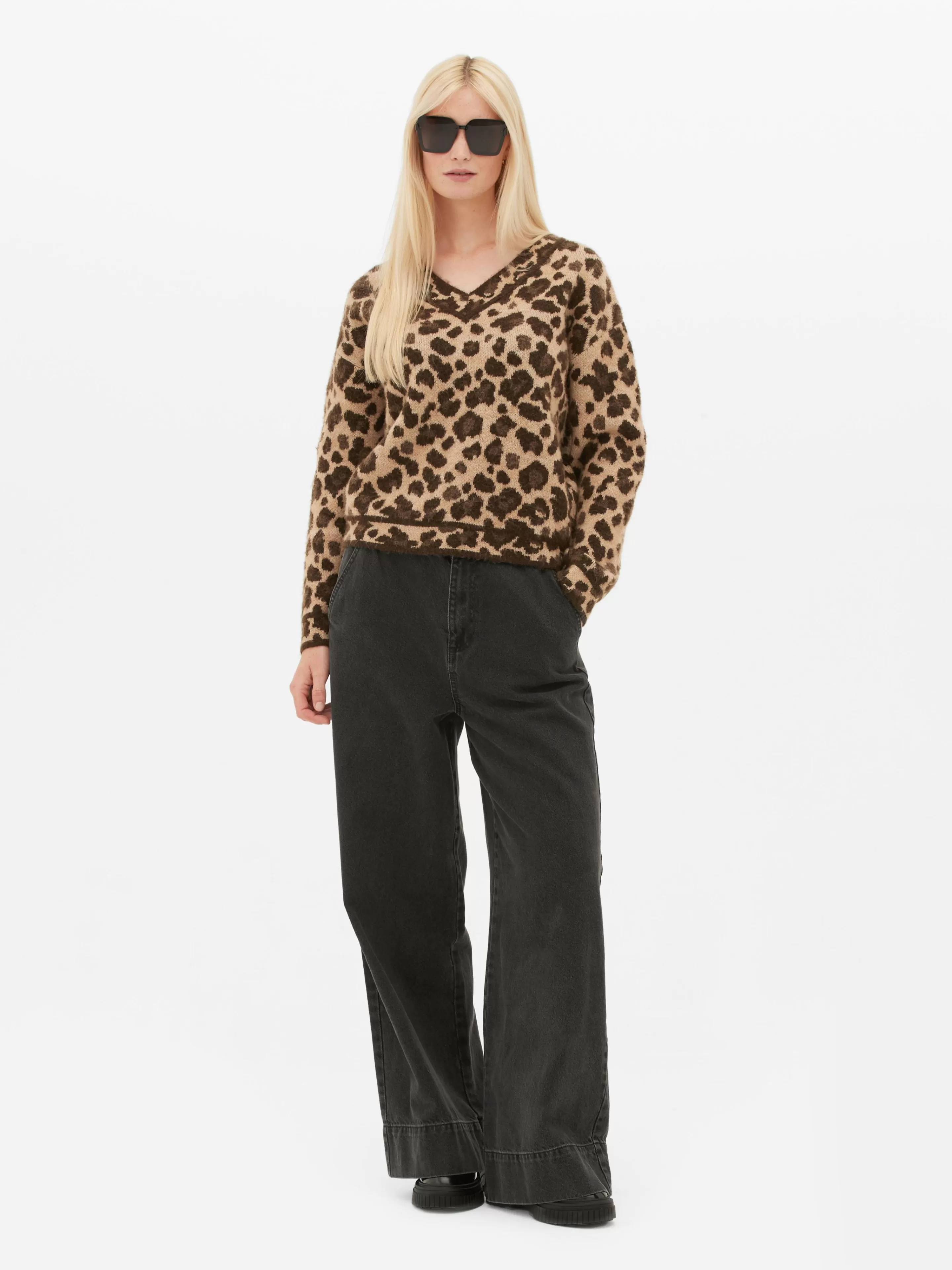 Camisolas E Casacos De Malha*Primark Camisola Decote V Leopardo Multicolor