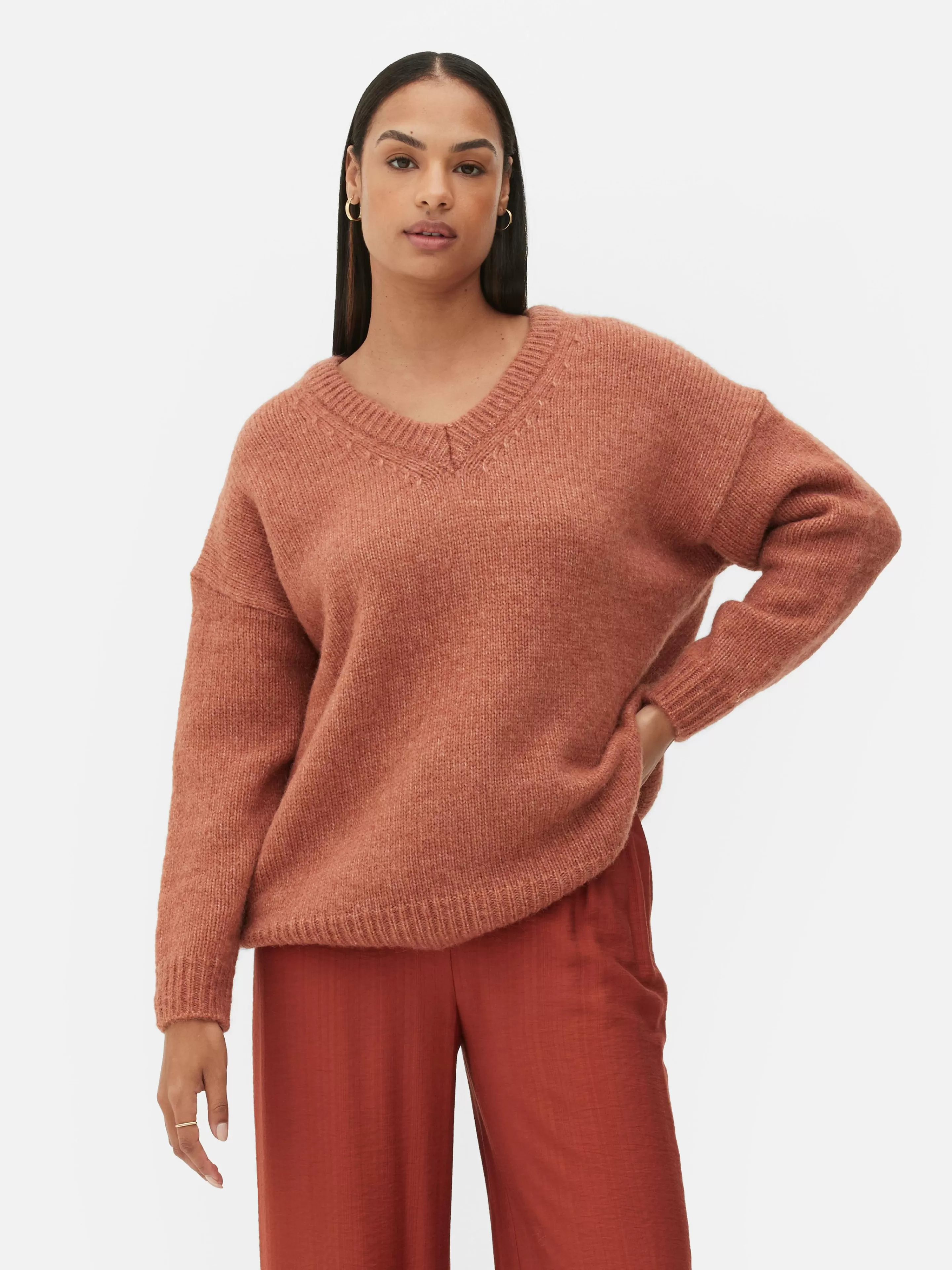 Camisolas E Casacos De Malha*Primark Camisola Decote V Regular Terracota