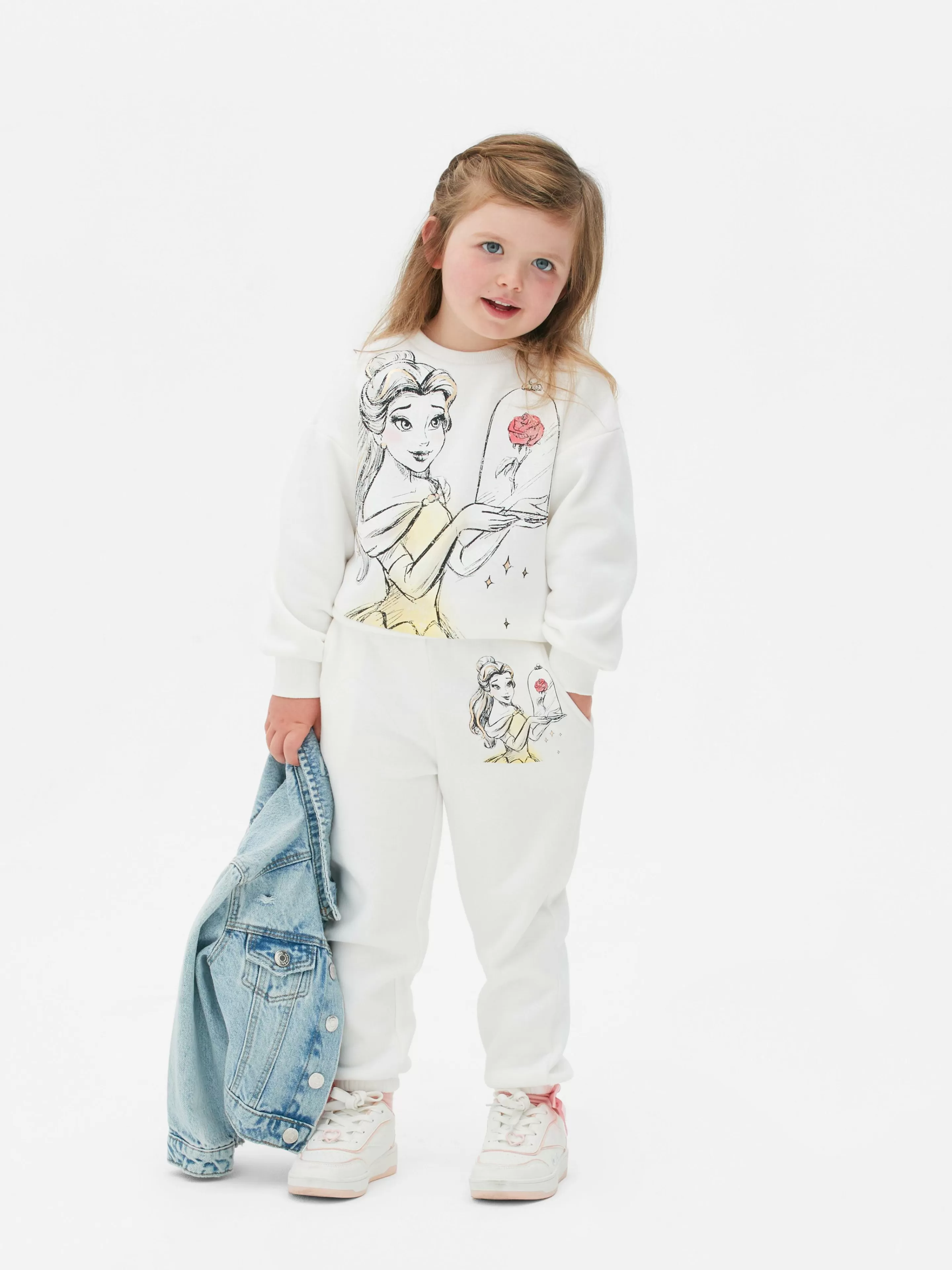 Camisolas Com E Sem Capuz*Primark Camisola Gráfica Conj Coord Disney A Bela E O Monstro Branco