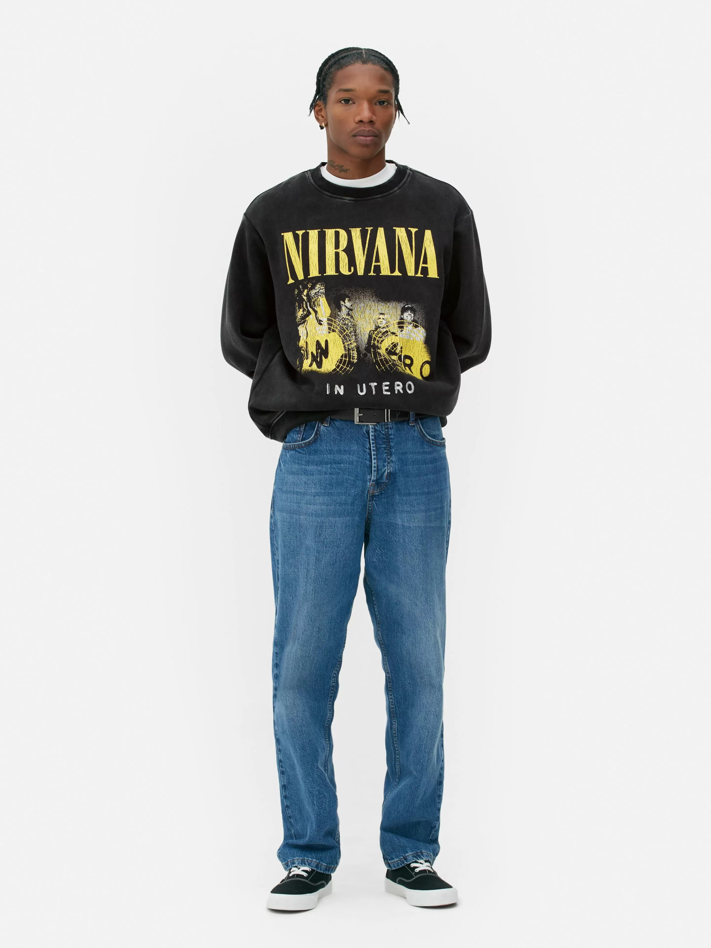 Camisolas E T-Shirts Com Estampado Gráfico | Camisolas Com E Sem Capuz*Primark Camisola Lavagem Nirvana Carvão