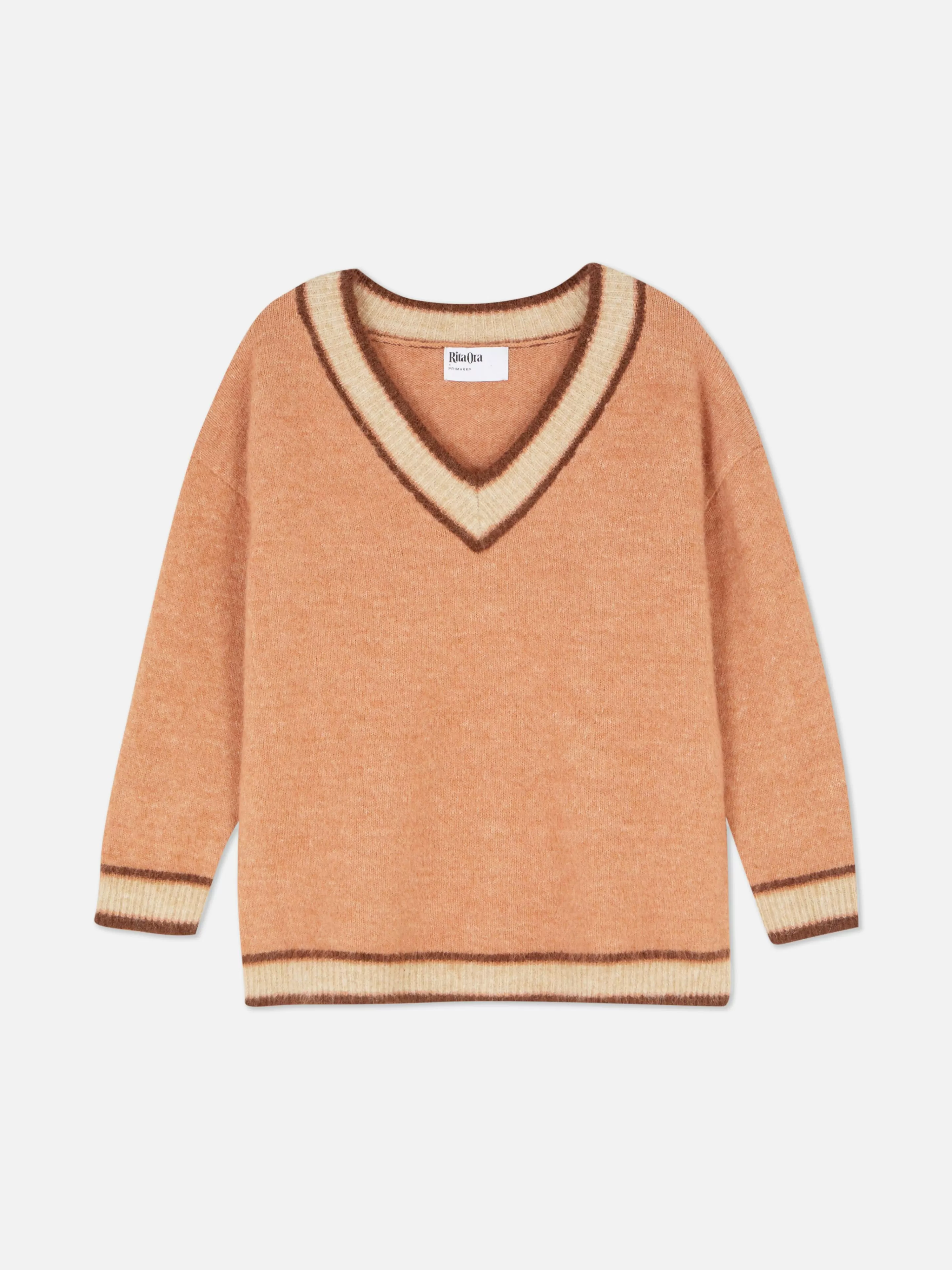 Agasalhos Inverno | Camisolas E Casacos De Malha*Primark Camisola Malha Decote V Estilo Vintage Rita Ora Pêssego