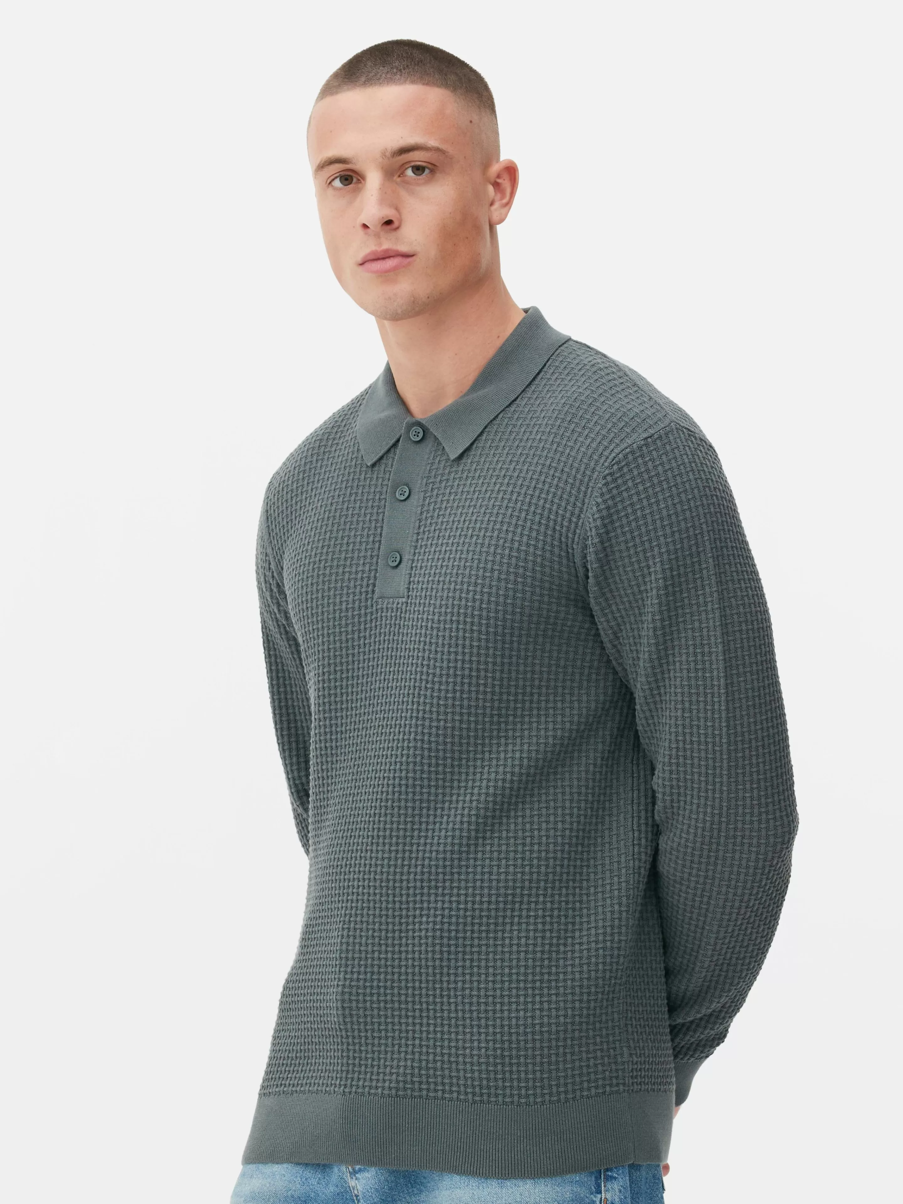 Camisolas E Casacos De Malha*Primark Camisola Polo Texturada Verde-escuro