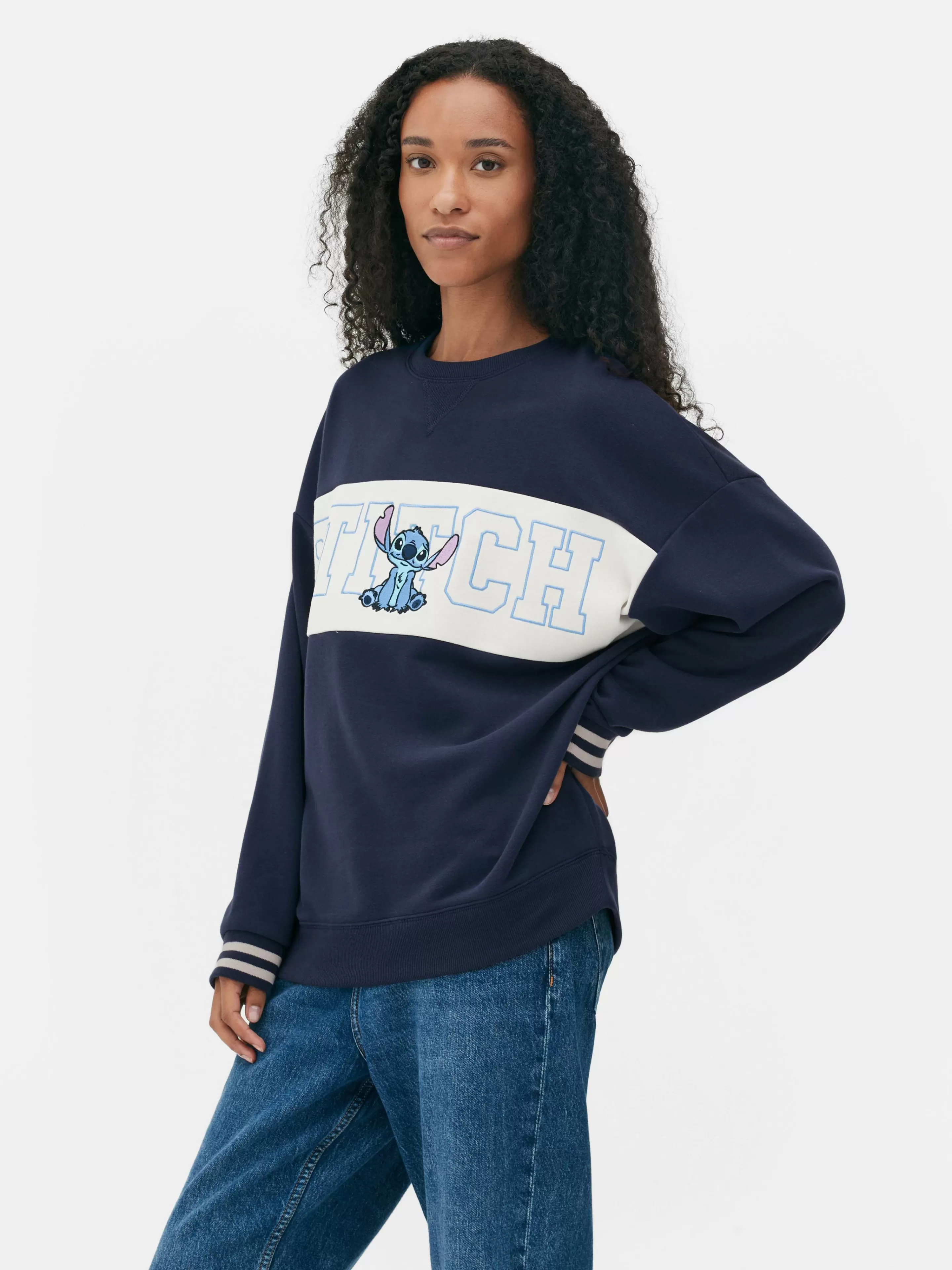 Camisolas Com E Sem Capuz*Primark Camisola Texto Contrastante Disney Stitch Azul-marinho