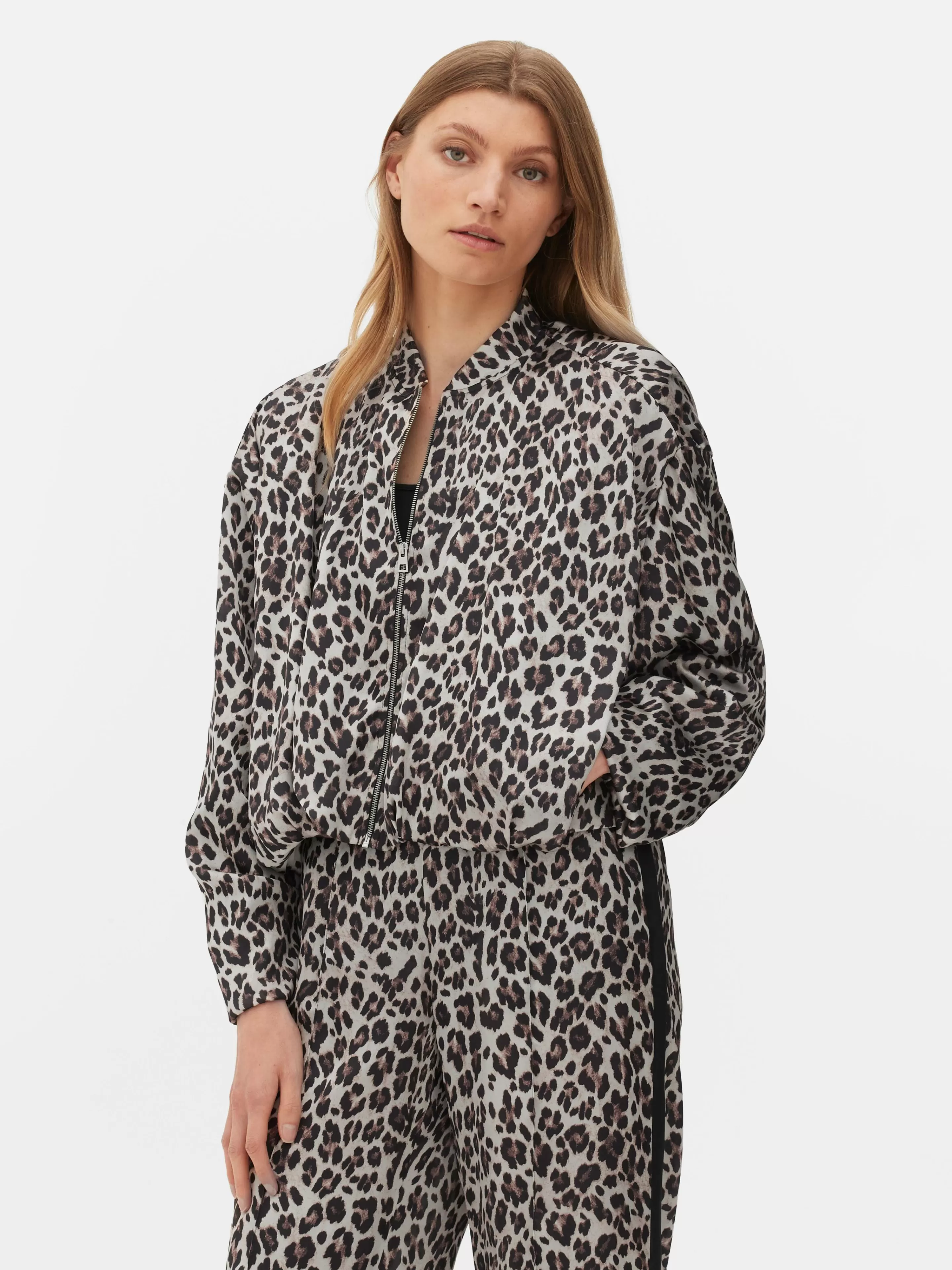 Casacos E Blusões*Primark Casaco Bomber Estampado Leopardo Castanho