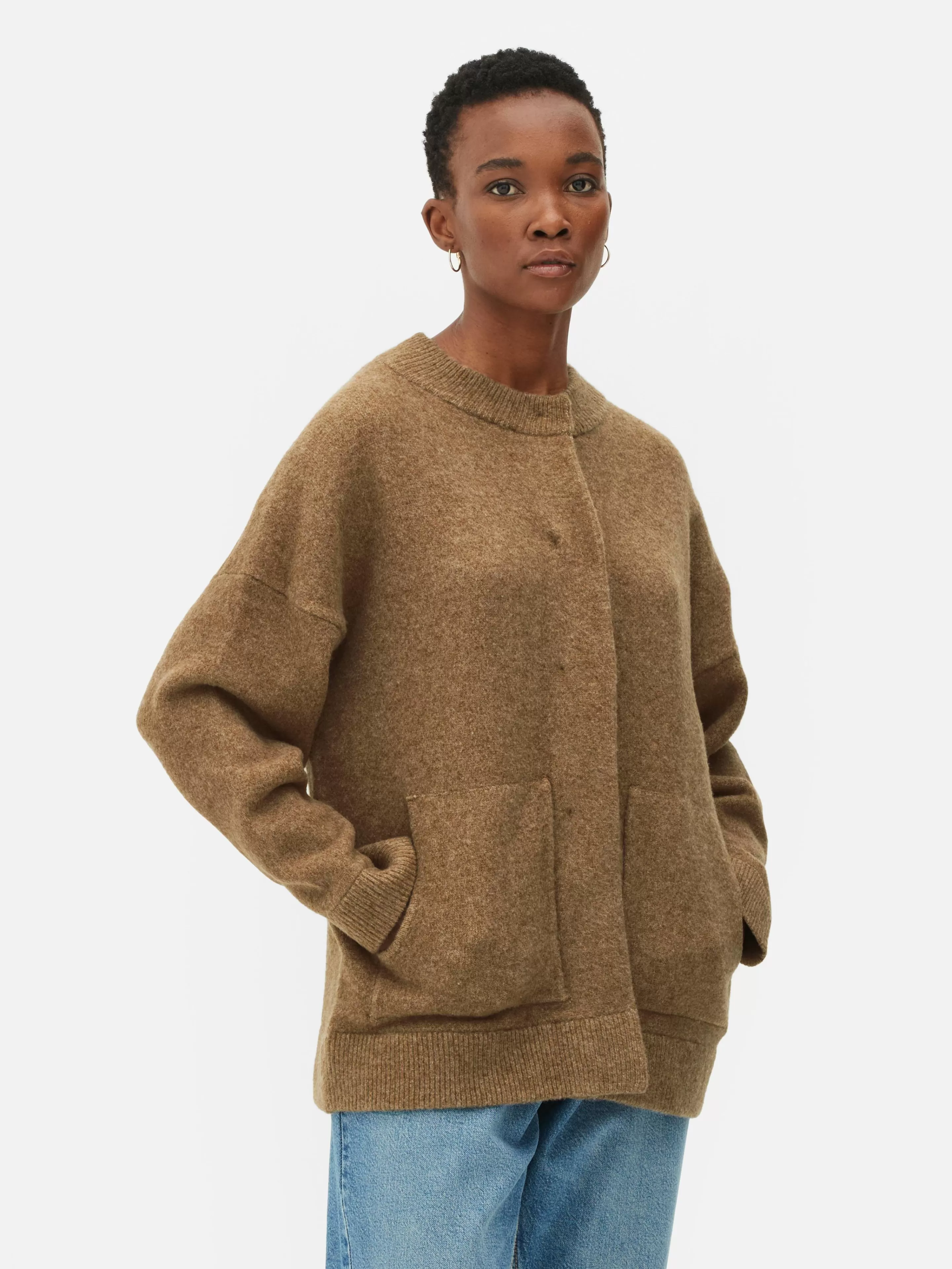 Casacos E Blusões*Primark Casaco Bomber Malha Corte Grande Camel