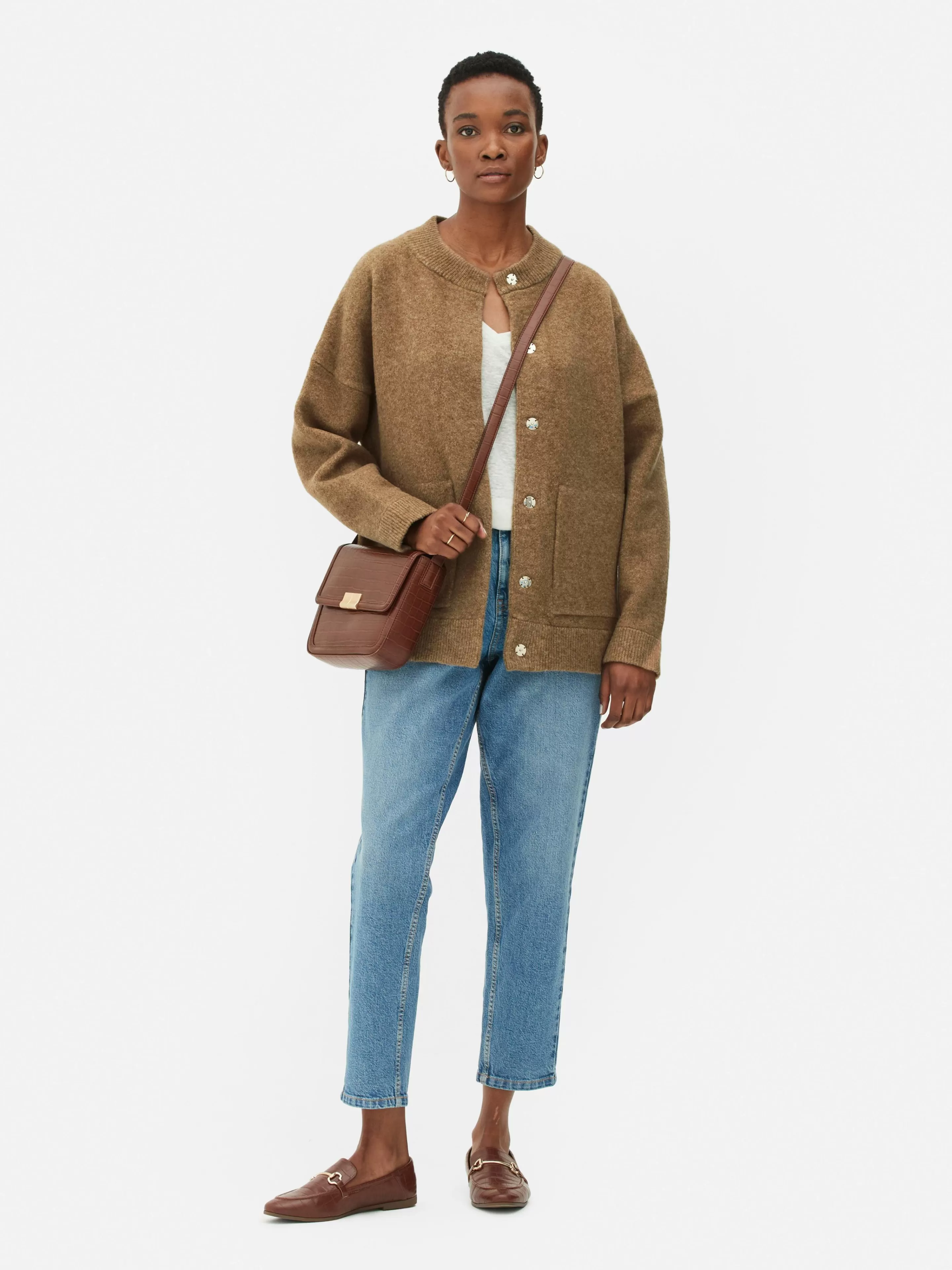 Casacos E Blusões*Primark Casaco Bomber Malha Corte Grande Camel