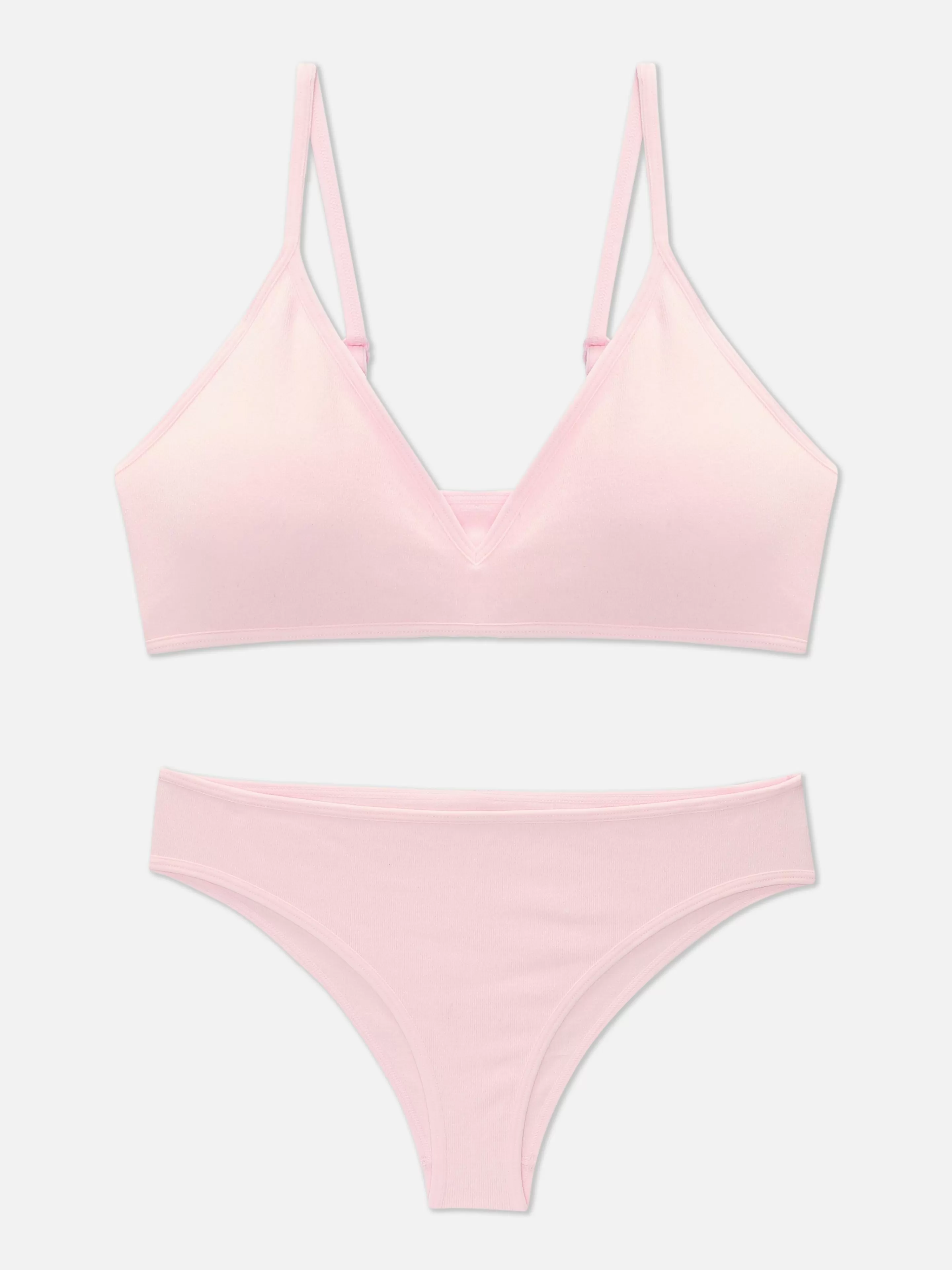 Conjuntos De Lingerie*Primark Conj. Bralette Almofadado Triângulo/tanga S/costuras Rosa-claro