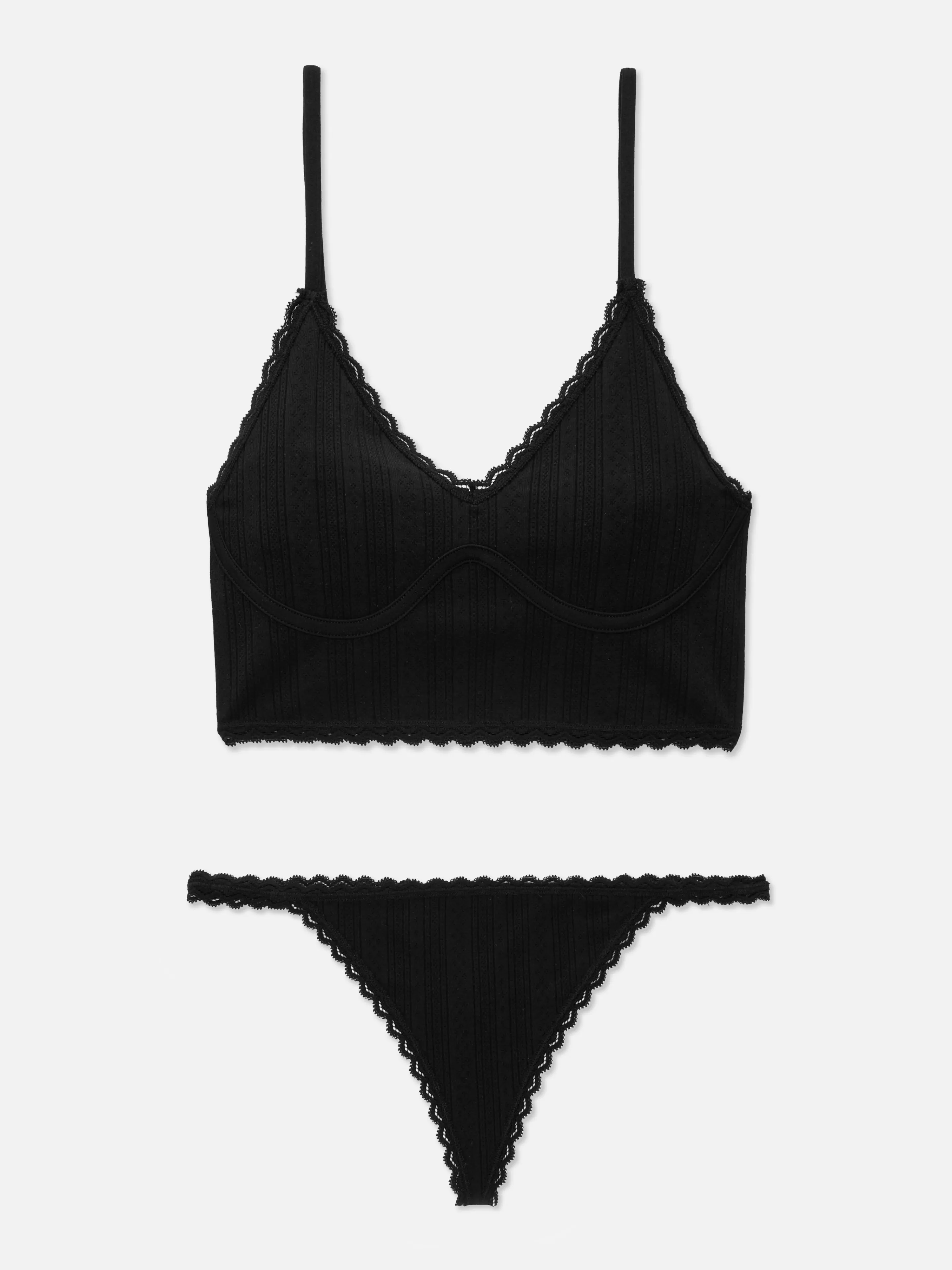 Conjuntos De Lingerie*Primark Conj. Bralette/tanga Malha Geométrica S/costuras Preto