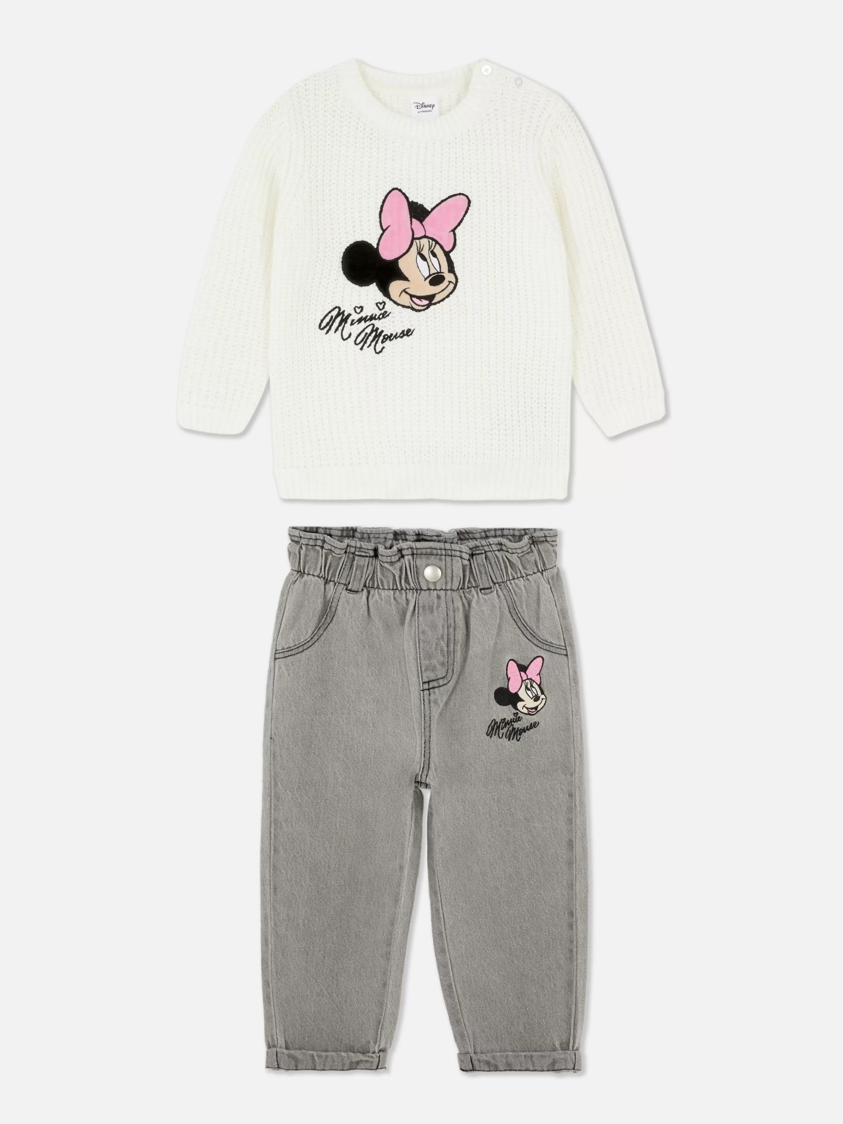 Conjuntos E Visuais*Primark Conj. Coord. Camisola Malha/calças Ganga Disney Minnie Marfim