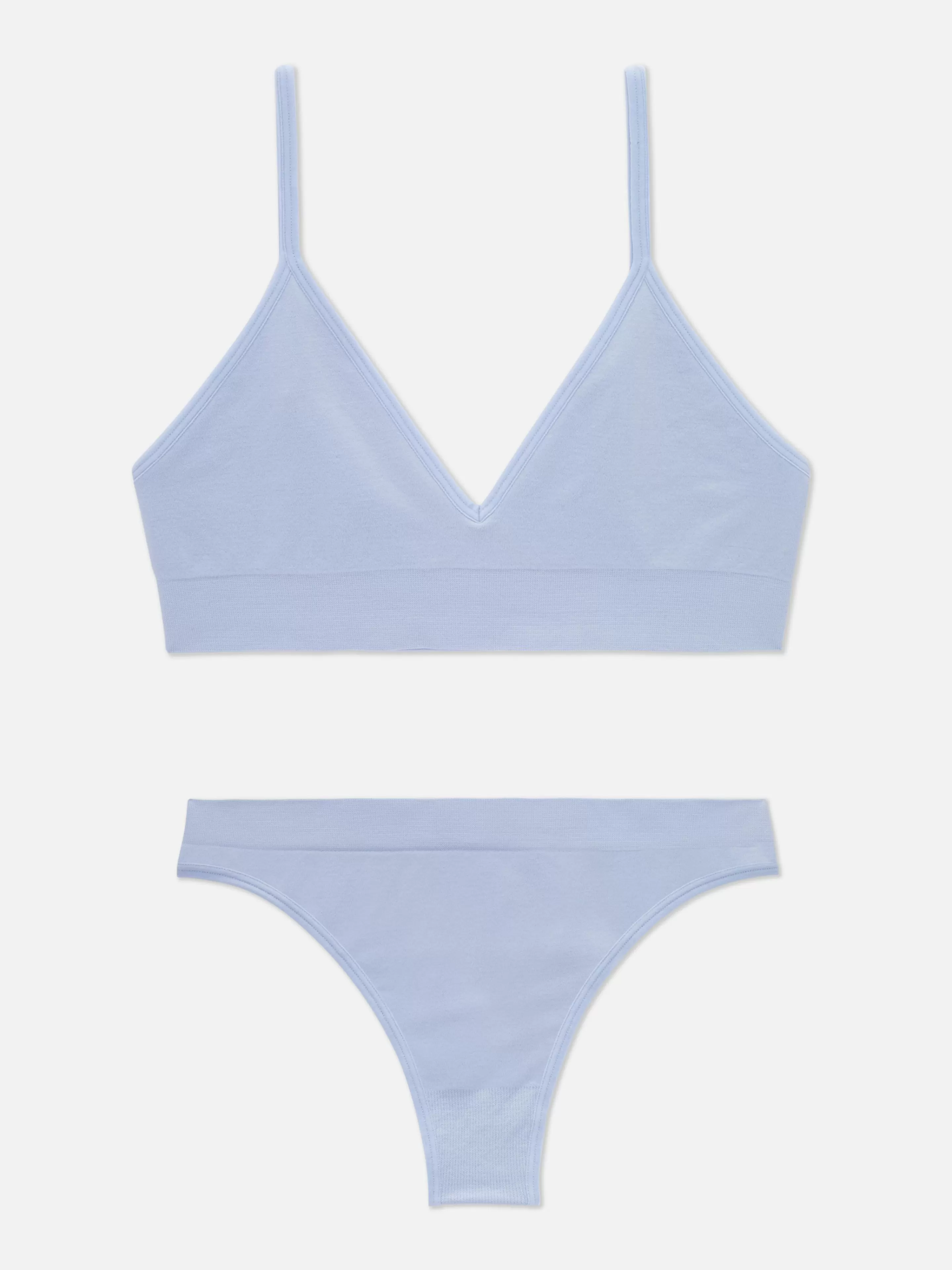 Conjuntos De Lingerie*Primark Conjunto Bralette Triângulo/tanga S/ Costuras Azul-claro