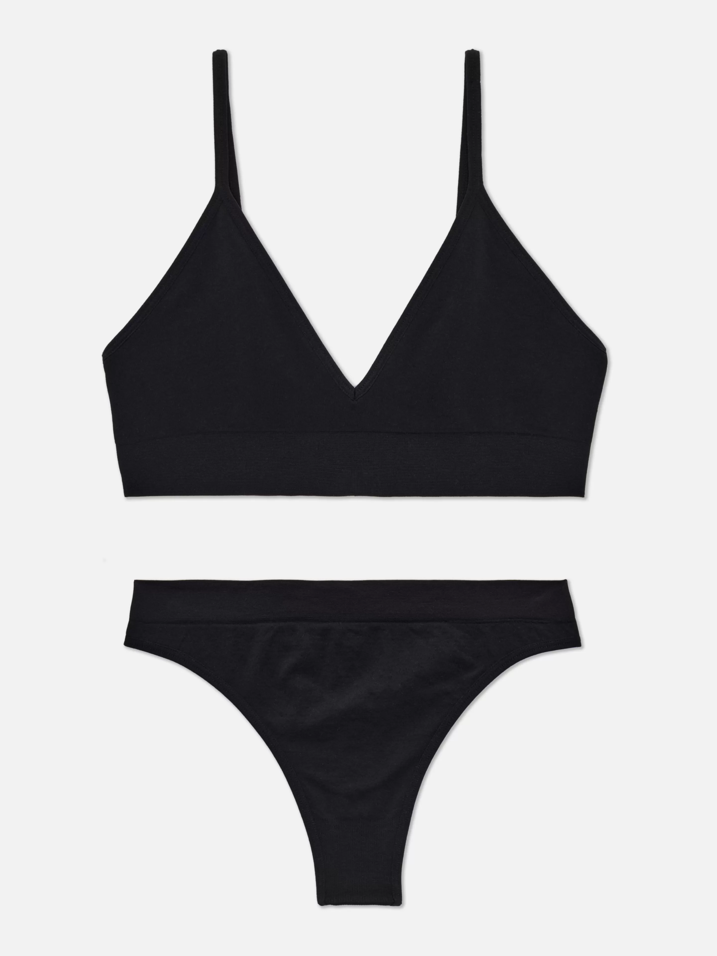 Conjuntos De Lingerie*Primark Conjunto Bralette Triângulo/tanga S/ Costuras Preto