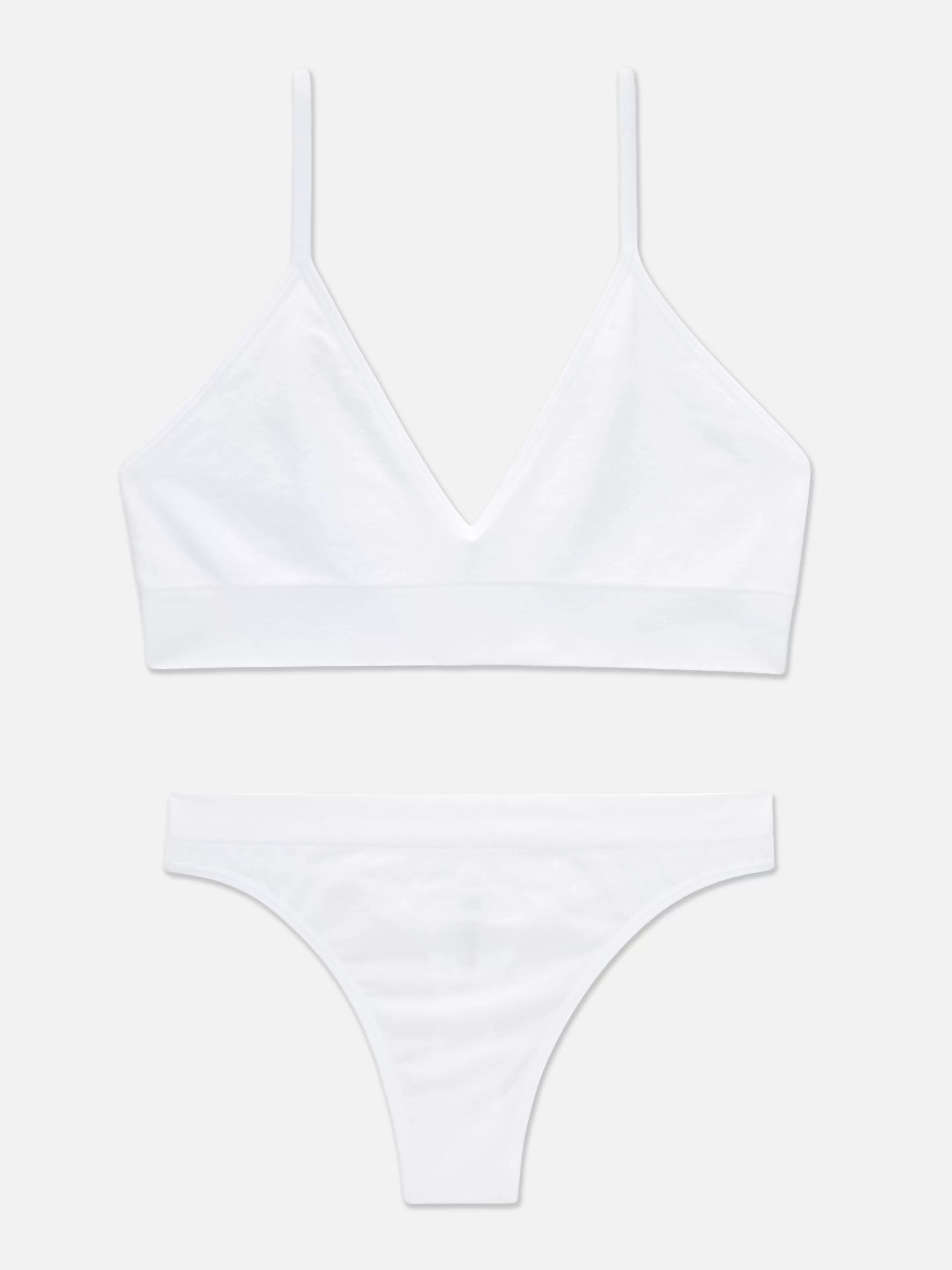 Conjuntos De Lingerie*Primark Conjunto Bralette Triângulo/tanga S/ Costuras Branco