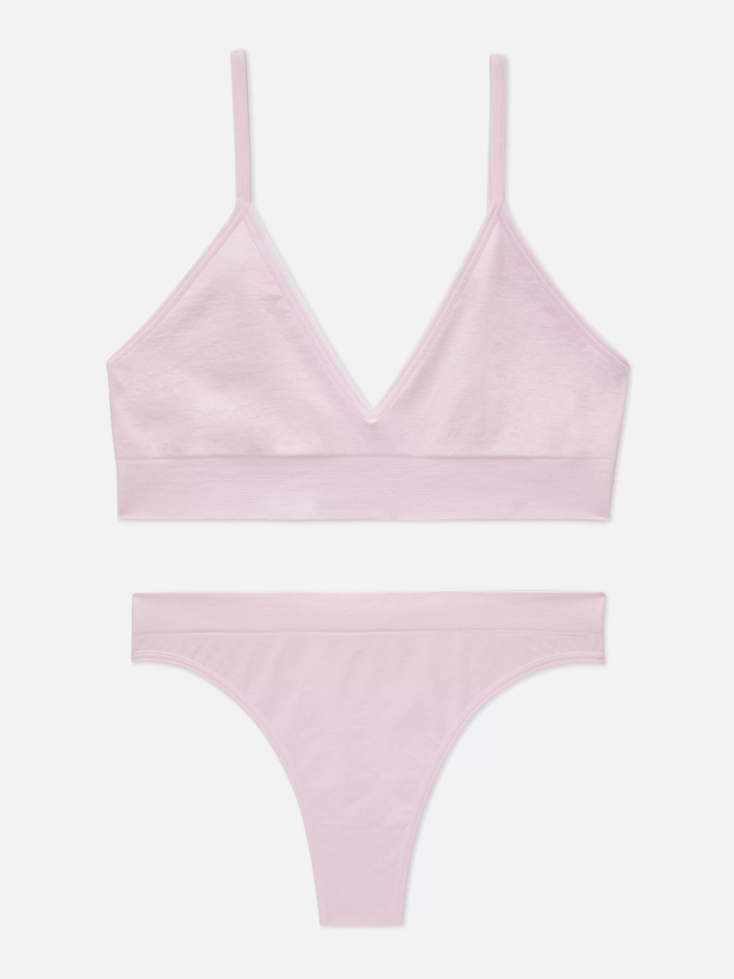 Conjuntos De Lingerie*Primark Conjunto Bralette Triângulo/tanga S/ Costuras Rosa-claro