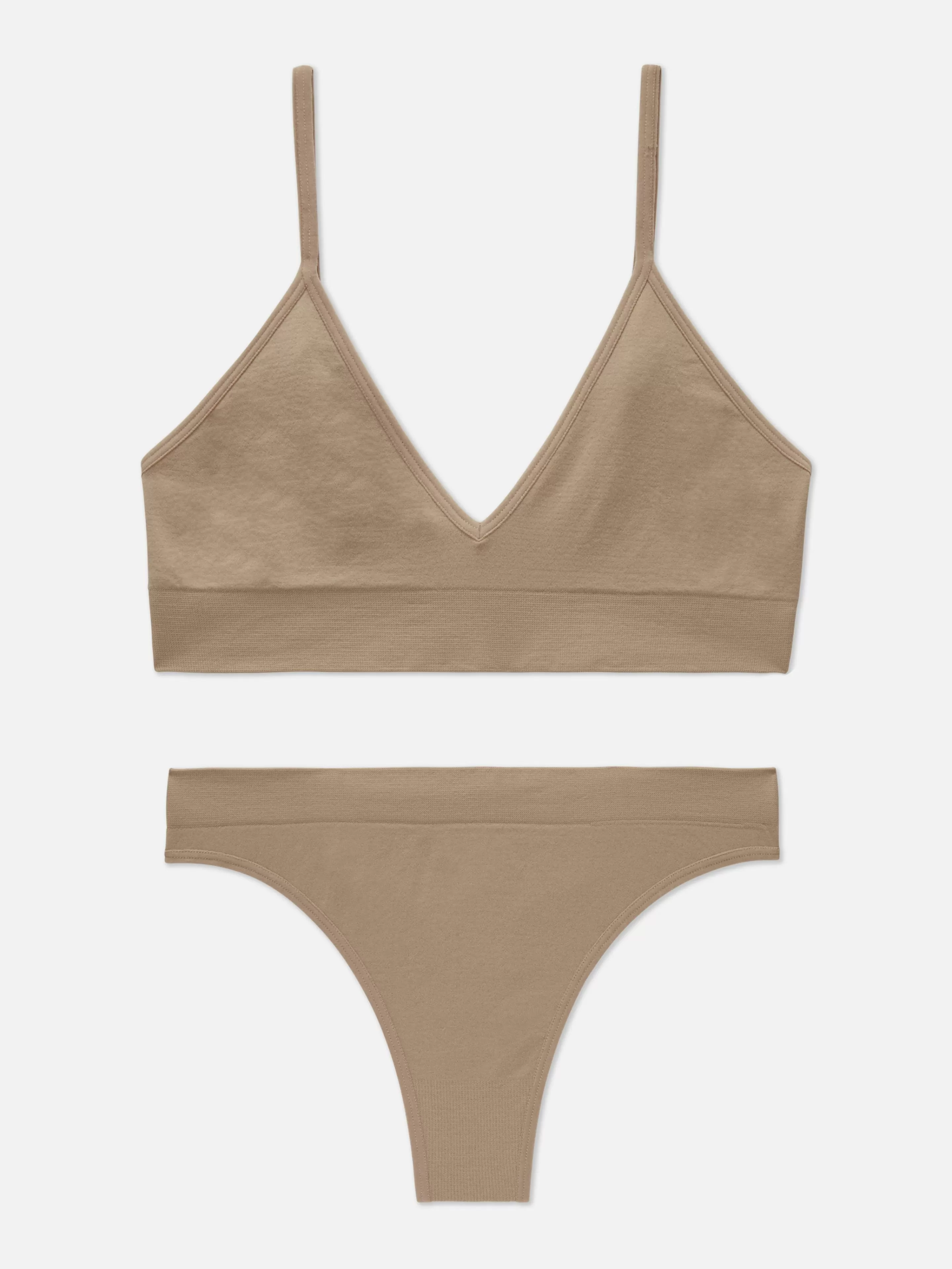 Conjuntos De Lingerie*Primark Conjunto Bralette Triângulo/tanga S/ Costuras Areia