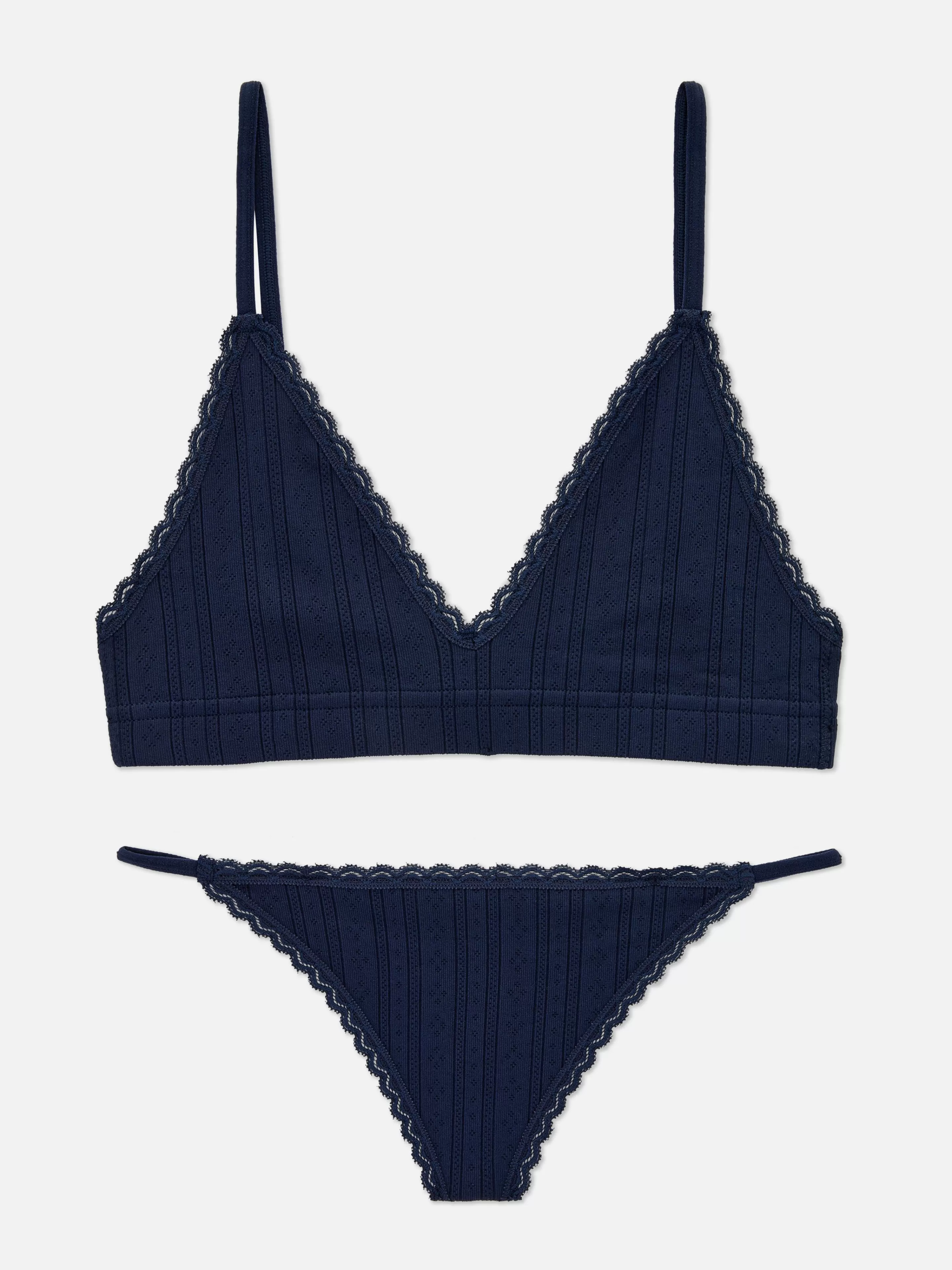 Conjuntos De Lingerie*Primark Conjunto Bralette Triângulo/tanga S/ Costuras Azul-marinho