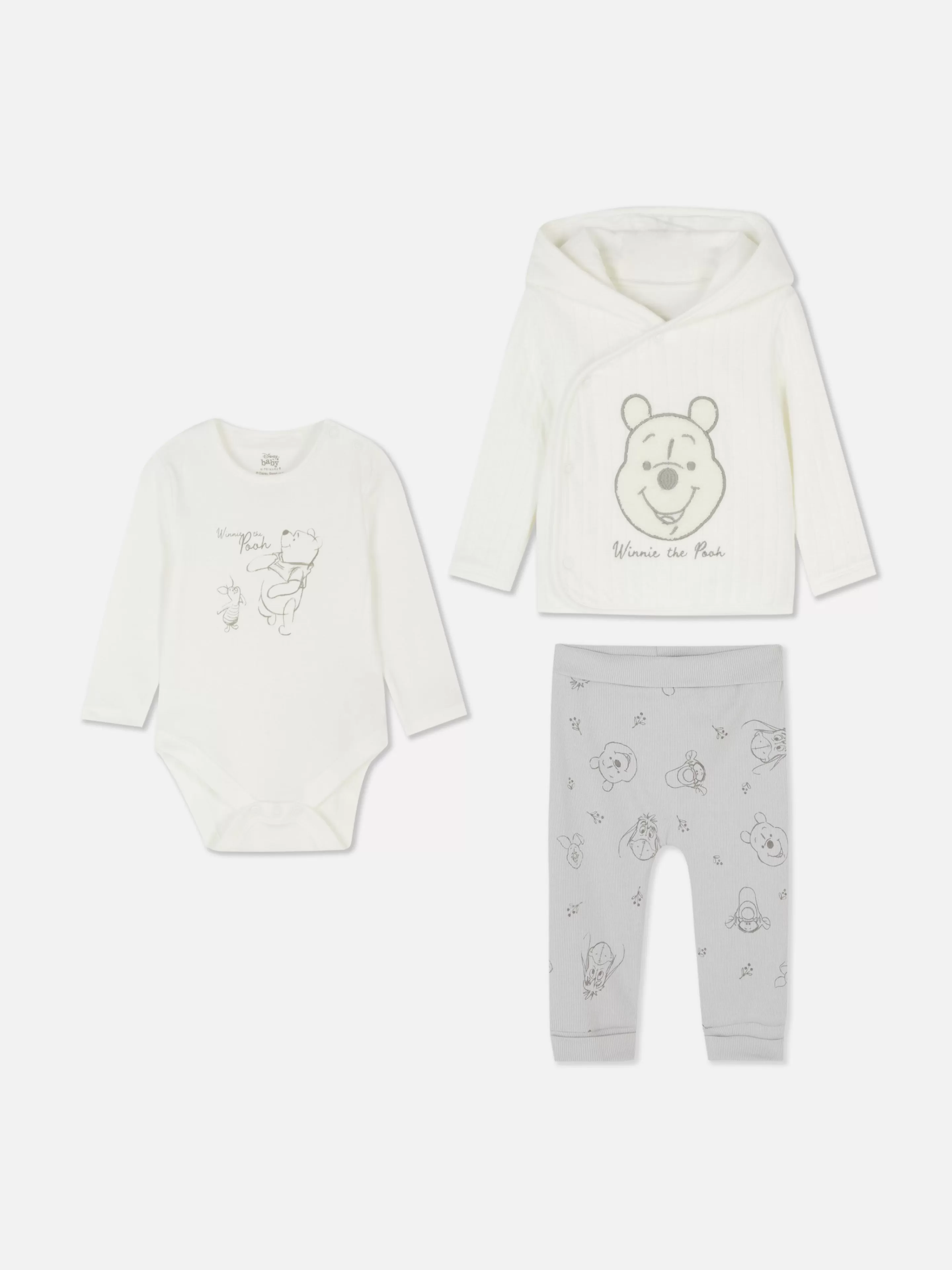 Conjuntos E Visuais*Primark Conjunto Casaco, Body E Leggings Disney Winnie The Pooh Branco