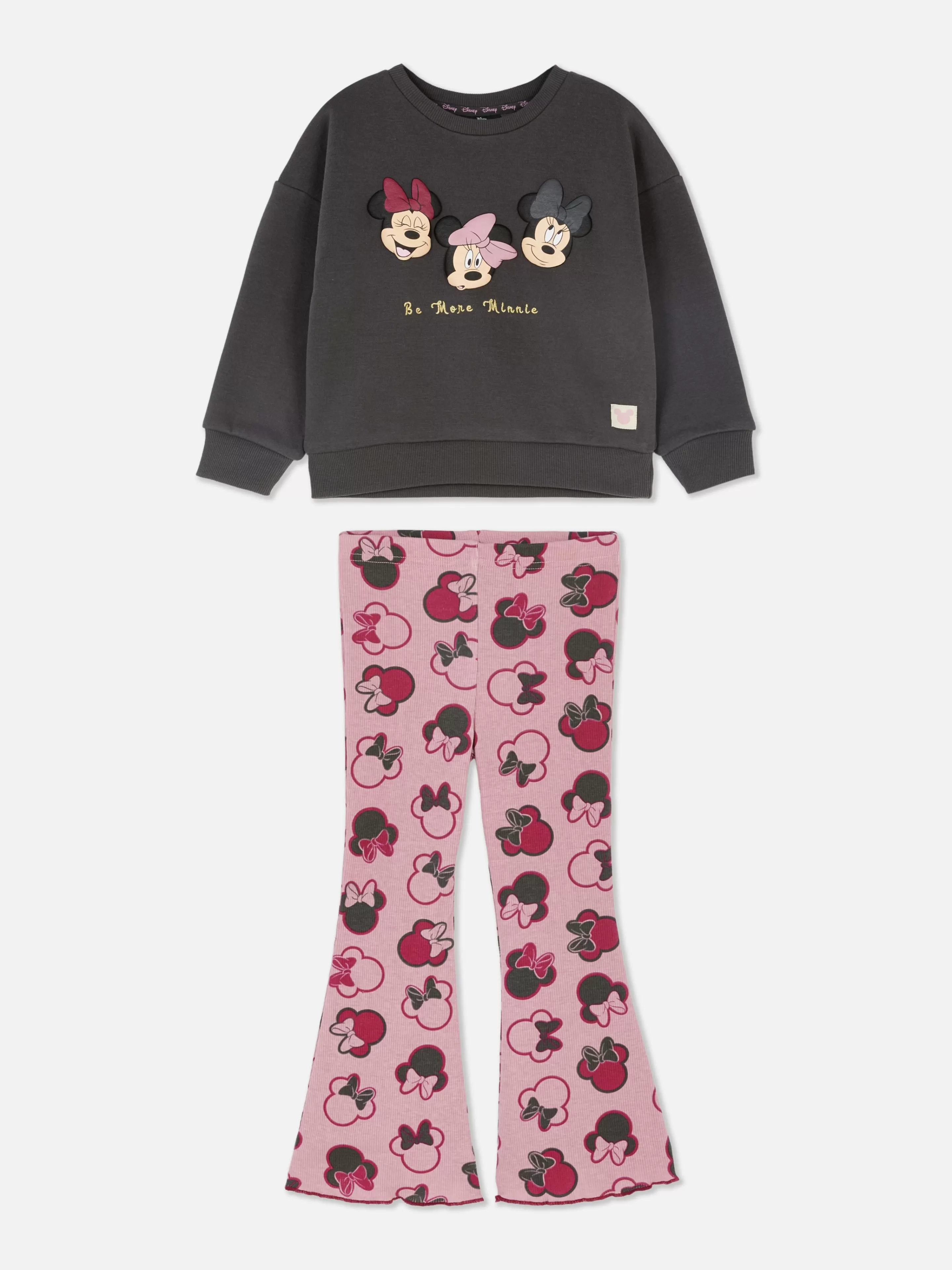 Conjuntos E Visuais*Primark Conjunto Coordenado Camisola Gola Redonda Leggings Disney Minnie Mouse Carvão