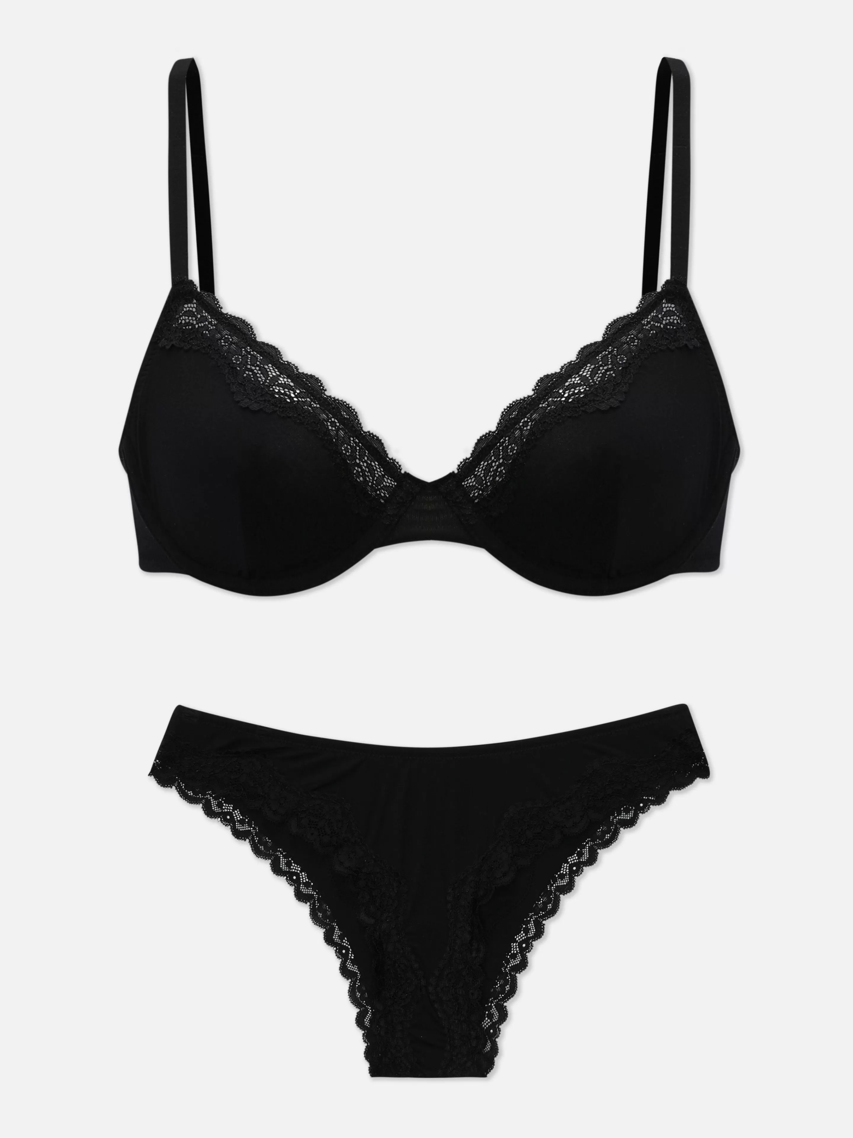 Conjuntos De Lingerie*Primark Conjunto Cuecas/sutiã Decotado Não Almofadado Renda Preto